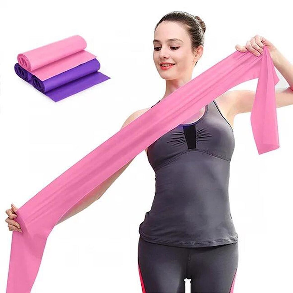 Leyaton Pilates Bandı Jimnastik Plates Lastiği 120x15 Cm Egzersiz Aerobik Bant 1 Adet Pembe