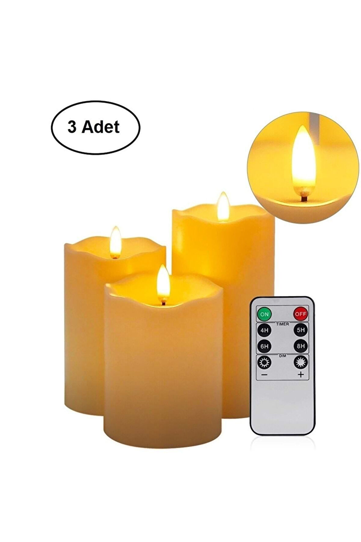 Plentiful Alevsiz Titreyen Led Mum Büyük Boy 3lü Set Kumandalı