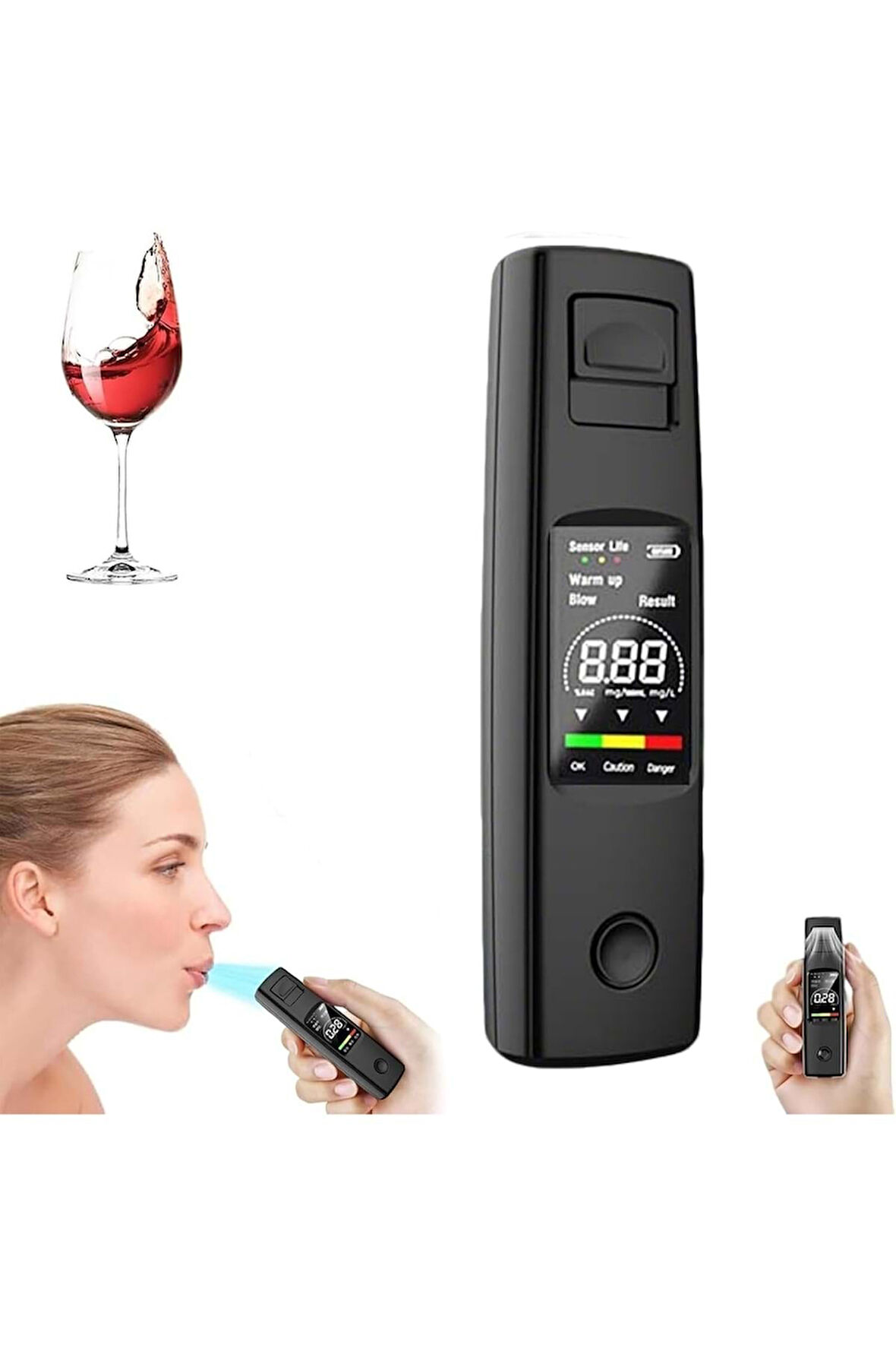 Plentiful Taşınabilir Alkol Ölçüm Test Cihazı Trafik Alkol Tester Yüksek Hassasiyet Hızlı Tepki Şarjlı