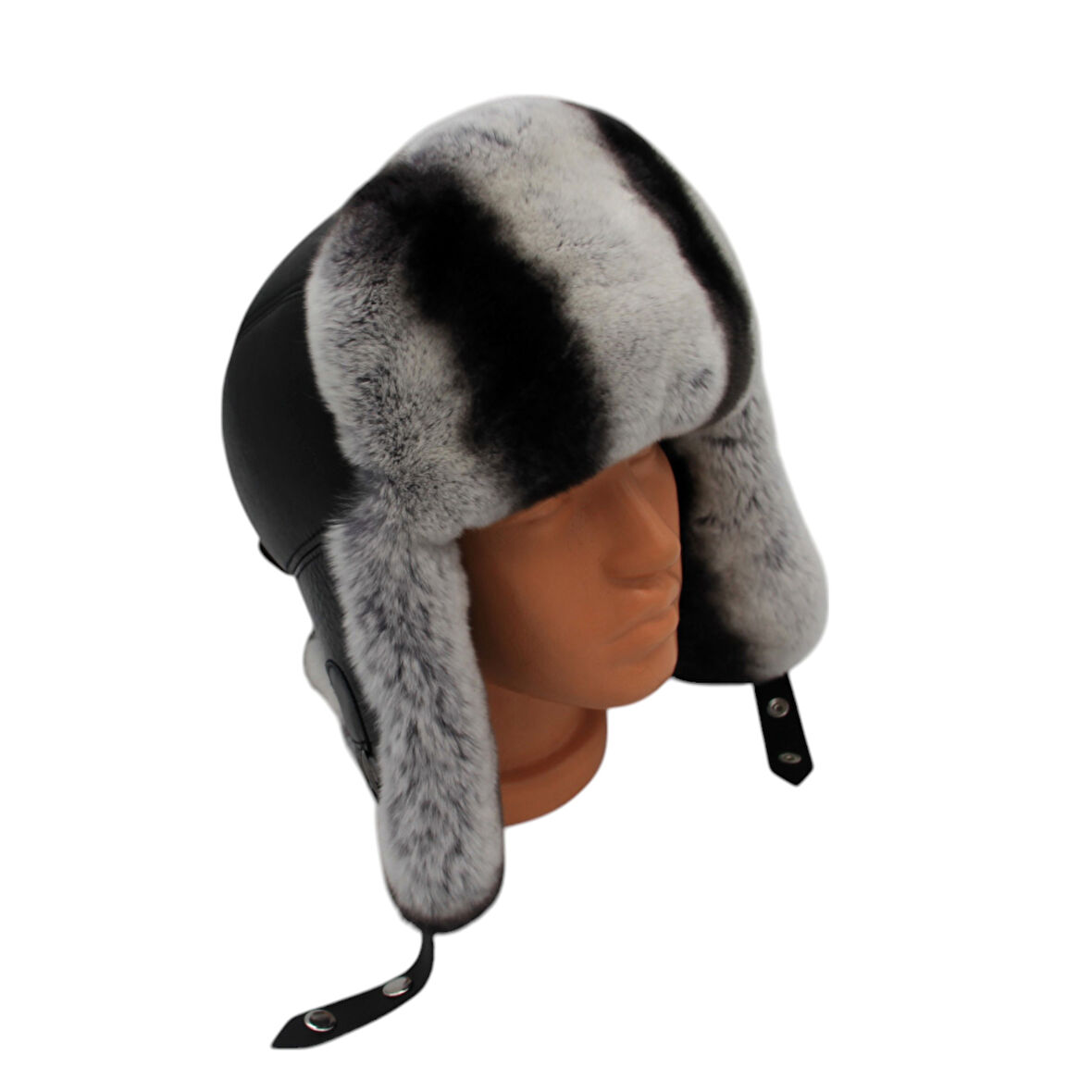 Gerçek Deri Tavşan Kürklü Ushanka Pilot Şapka Ayarlanabilir Tokalı Kışlık Outdoor Şapka Rex Model