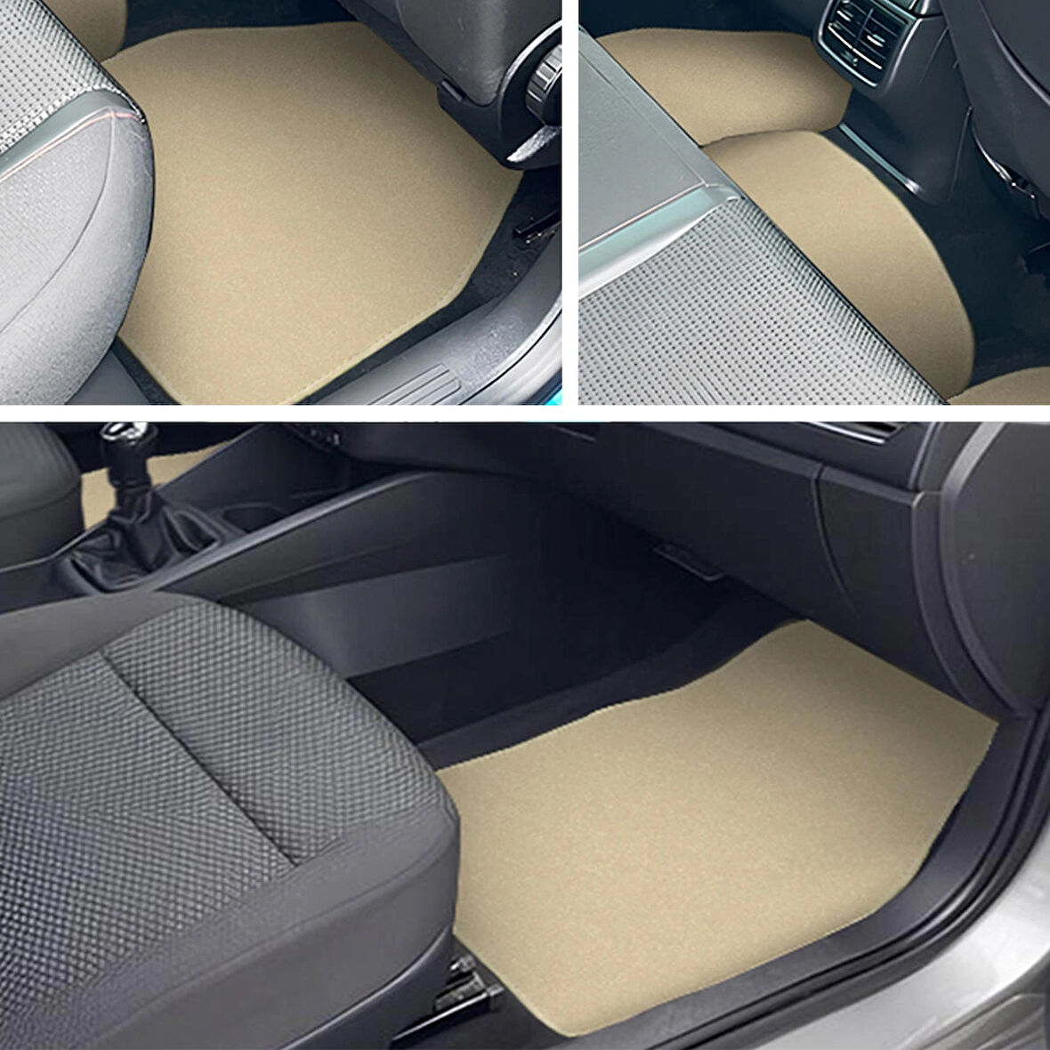 Bej Renk 5 Parça Oto Halı Paspas Seti | Ön Arka Takım Uyumlu - Universal Kesim