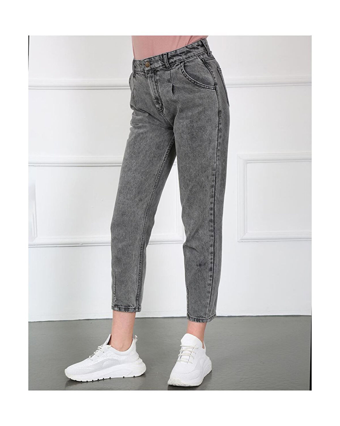 Paçası Pensli Kot Pantolon Gri-264