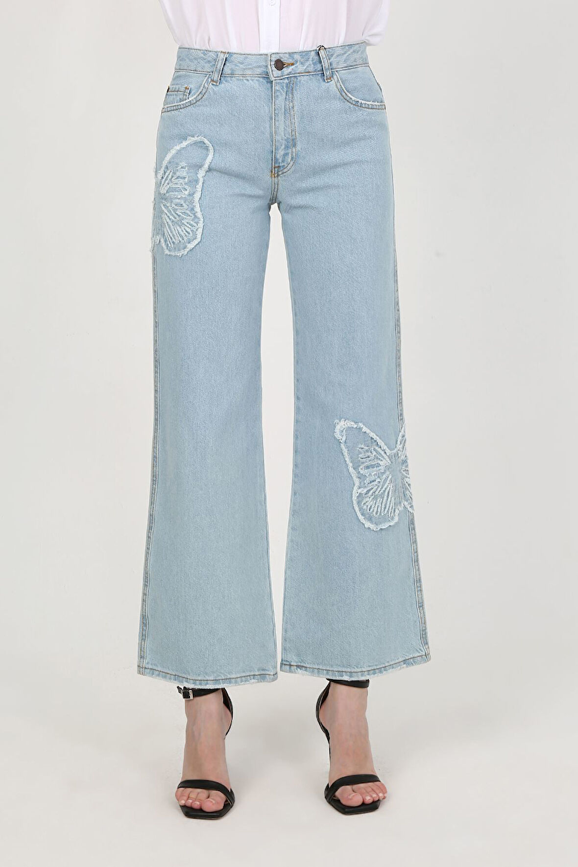 Kelebek Nakışlı Pantolon Mavi-365
