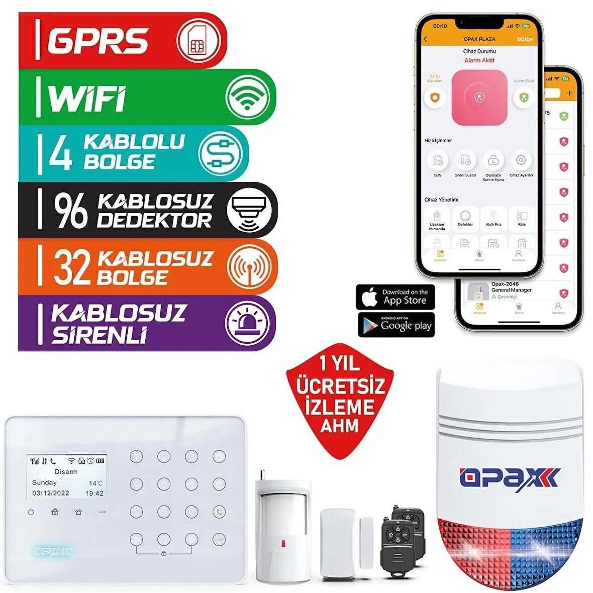 ARD-575+ BGR-09 GPRS/GSM/WIFI KABLOSUZ ALARM PANELİ ve BGR-09 KABLOSUZ SİRENLİ