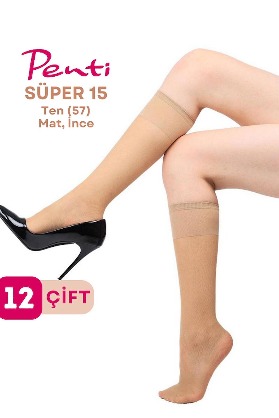 Penti Süper 15 Den Mat İnce Diz Altı Çorap Ten/Nude (57) 12 Çift
