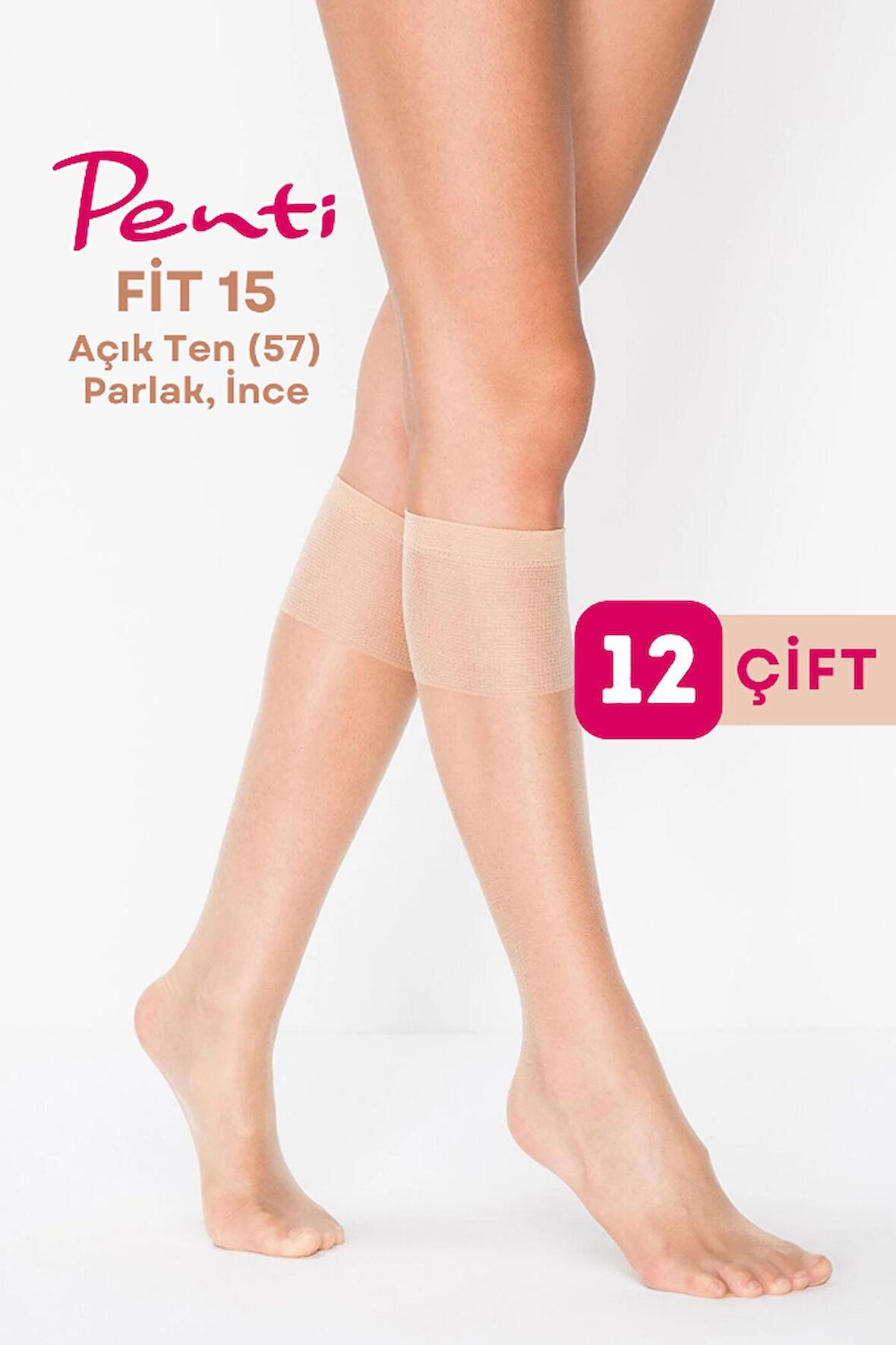 Penti Fit 15 Den Parlak İnce Diz Altı Çorap Ten/Nude (57) 12 Çift