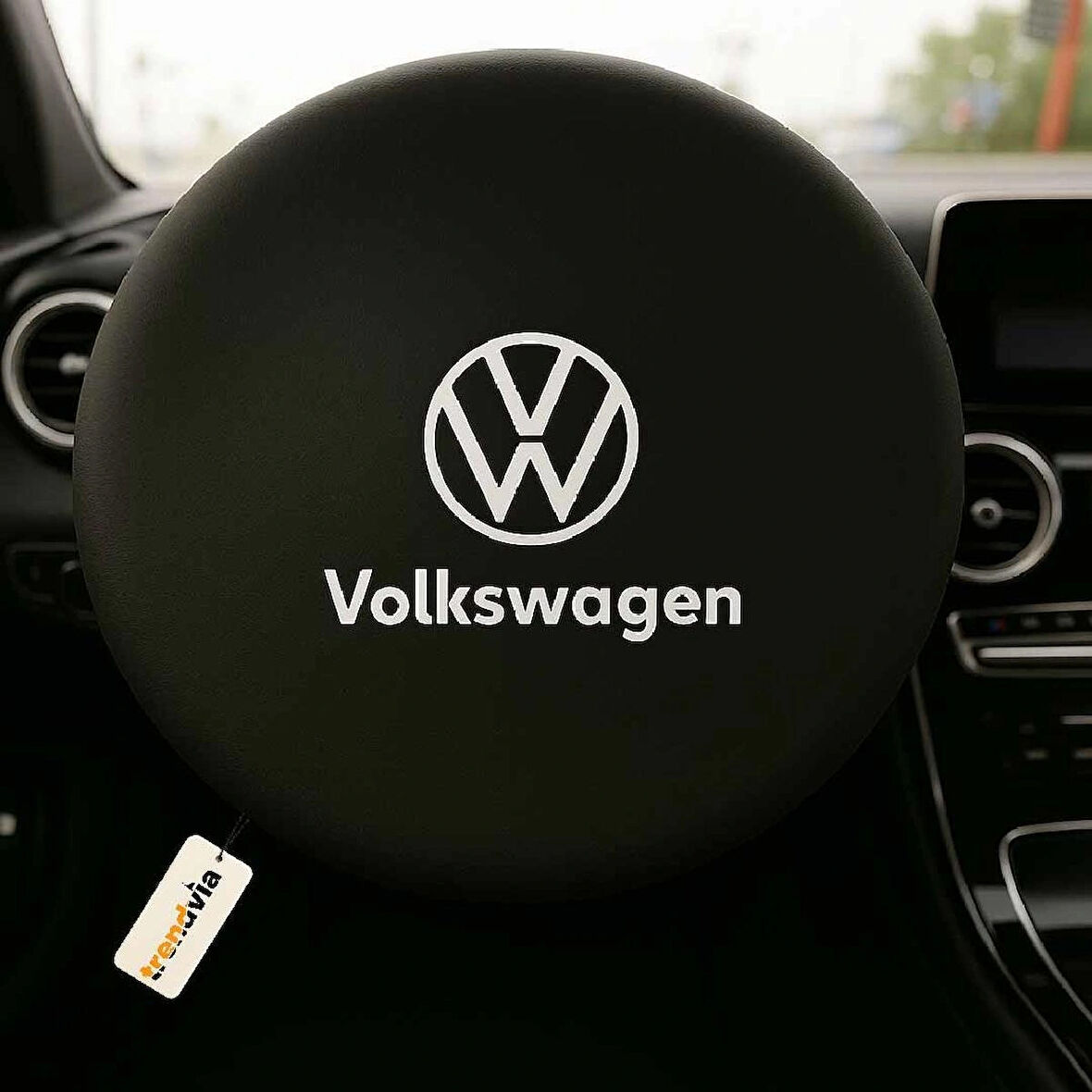 Volkswagen Modellerine Uygun Direksiyon Koruma Kılıfı - Siyah Penye Kumaş Malzeme