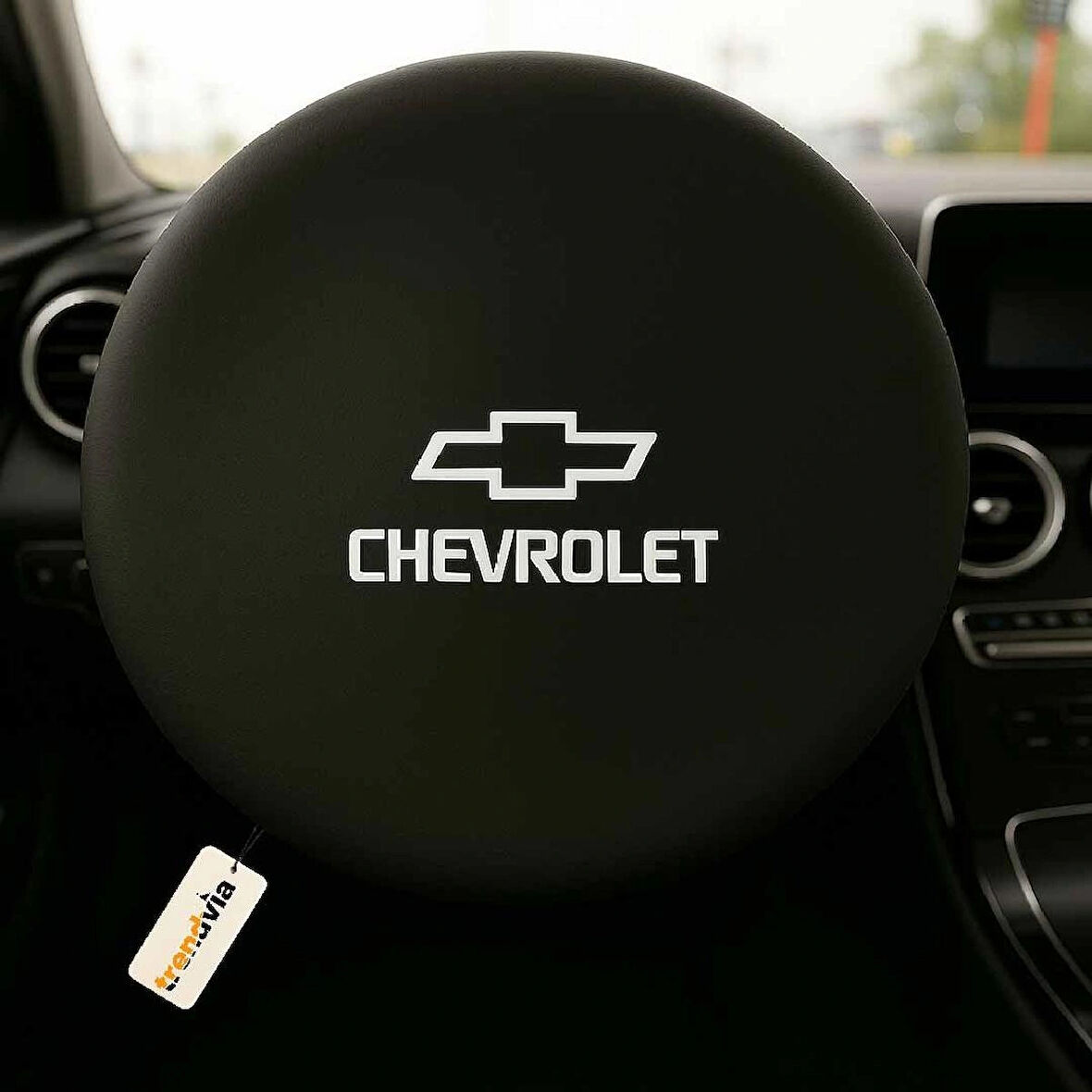 Chevrolet Modellerine Uygun Direksiyon Koruma Kılıfı - Siyah Penye Kumaş Malzeme