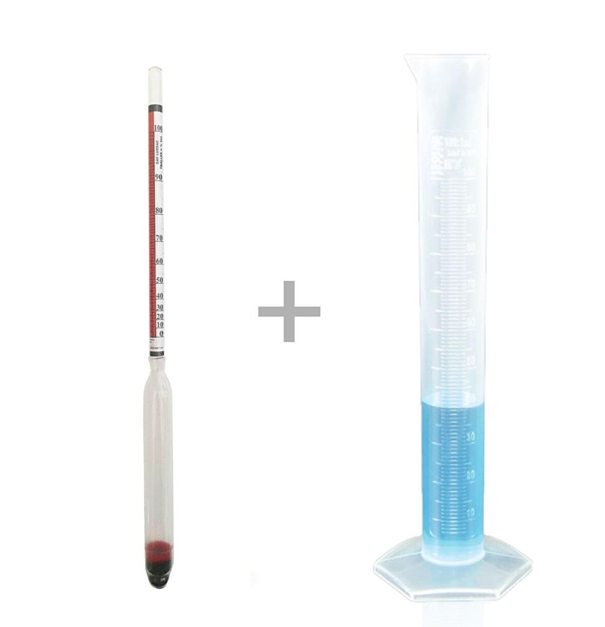 Eurodensimeter 0-100 Alkolmetre ve 250ml Plastik Mezür Seti