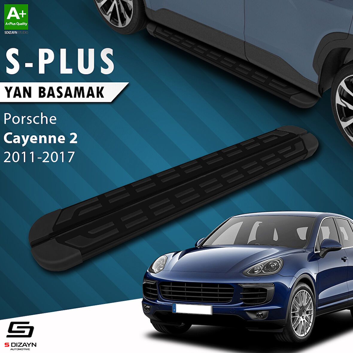S-Dizayn Porsche Cayenne 2 S-Plus Siyah Yan Basamak 193 Cm 2011-2017 A+ Kalite
