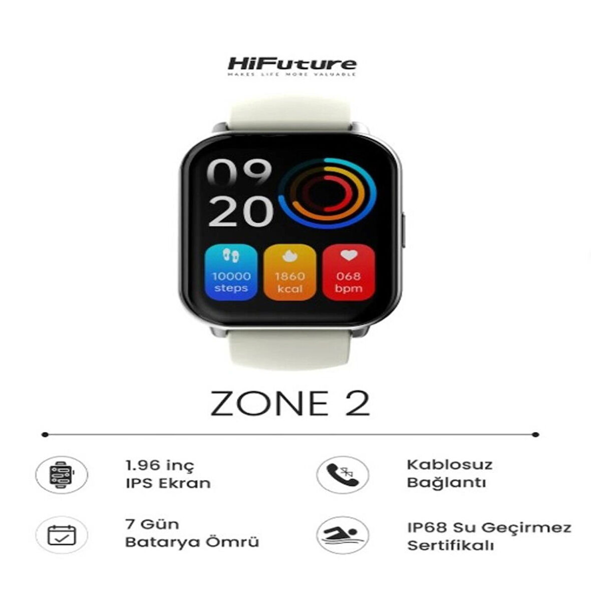 HiFuture Zone2 Bluetooth 5.2 Ip68 1.96 Inç Arama Özellikli Uyumlu Nabız Spor Takibi 50mm Akıllı Saat Siyah