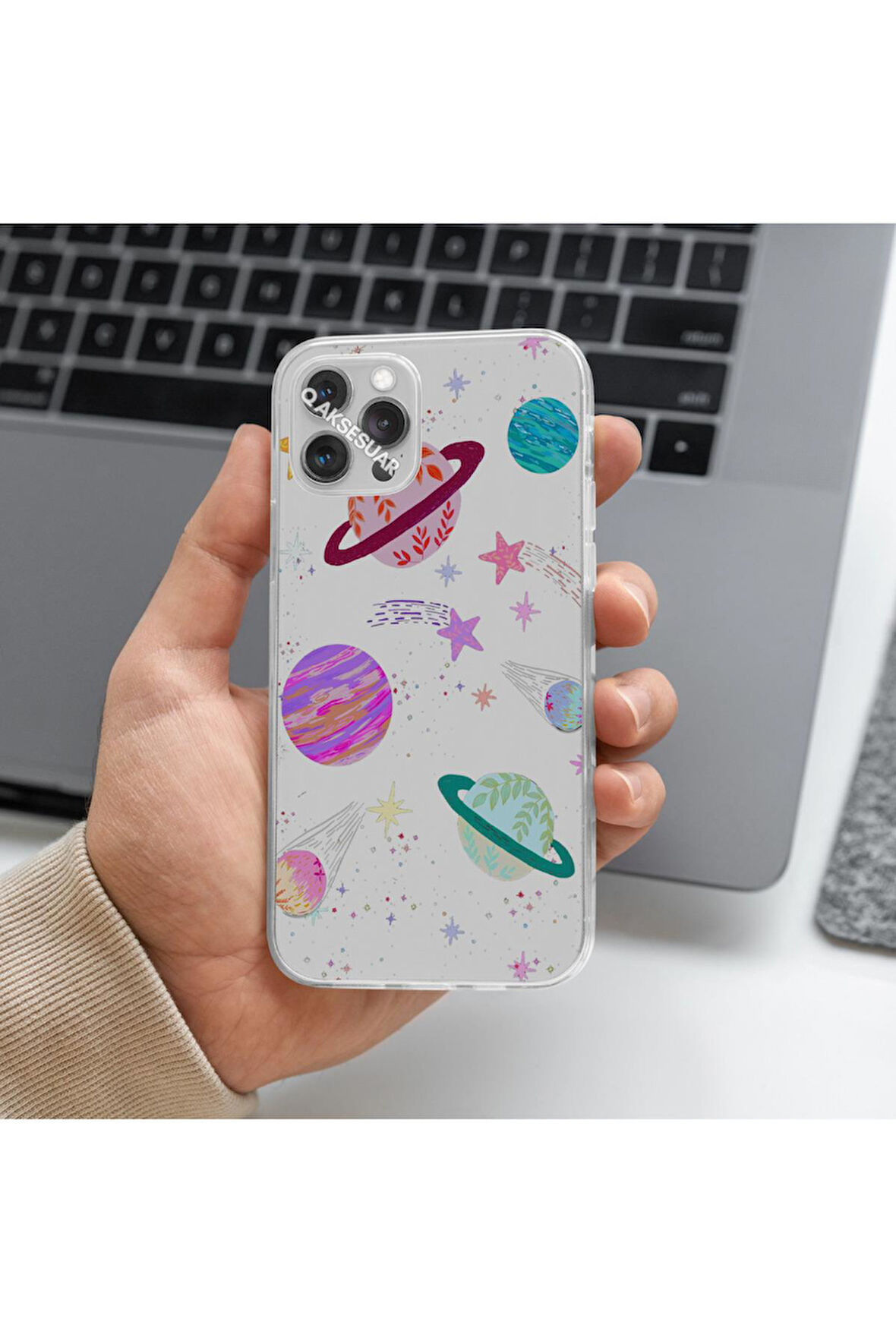 Poco F4 Uyumlu Gezegen Tasarımlı Premium Şeffaf Telefon Kılıfı