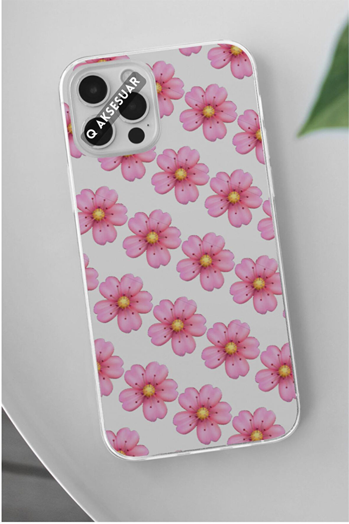 Poco X3 Pro Uyumlu Pembe Çiçekler Tasarımlı Şeffaf Telefon Kılıfı