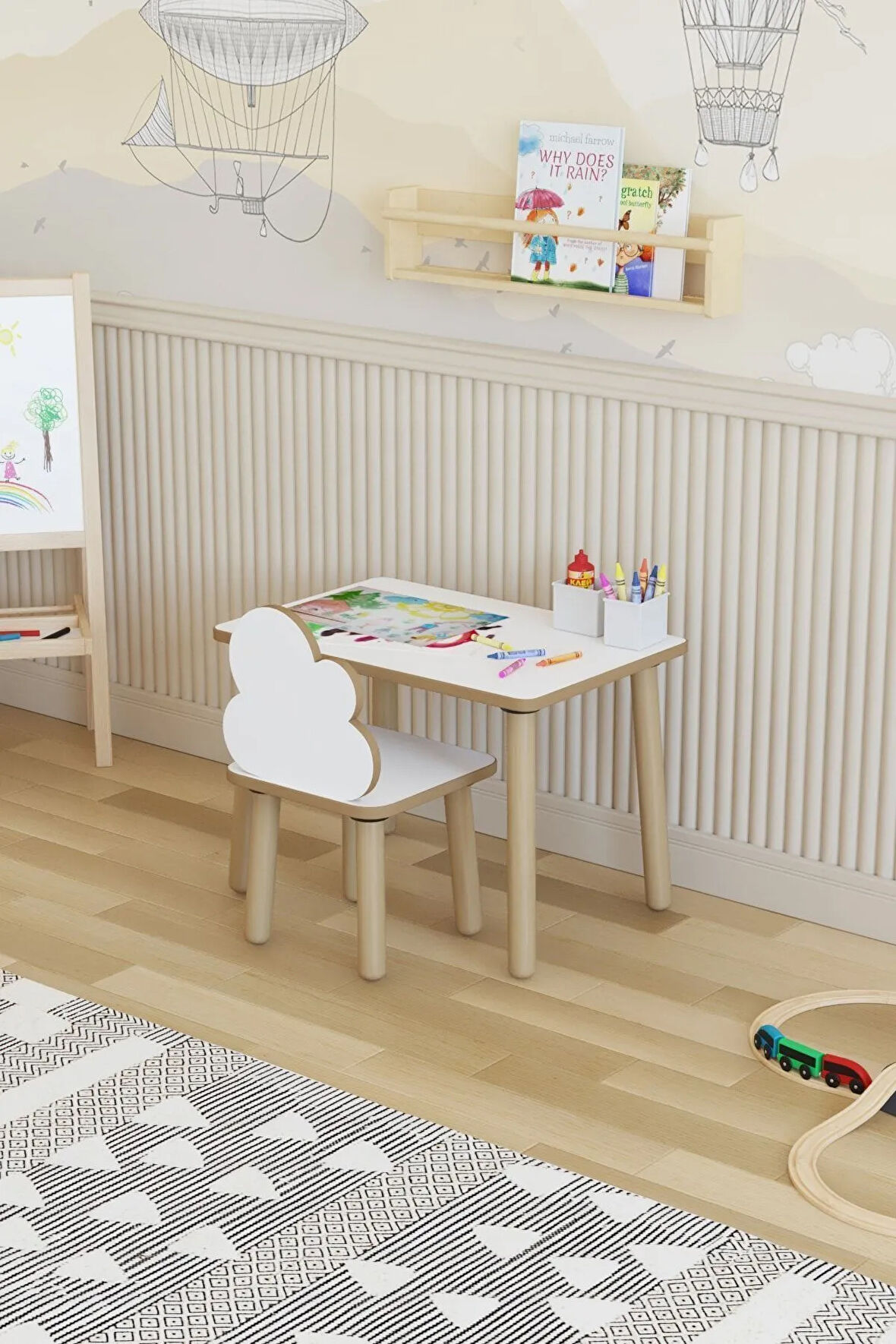 Yaz-sil Yüzey Çocuk Masası - Aktivite Masası - Çocuk Çalışma Masası Takımı 1 Adet Sandalyeli