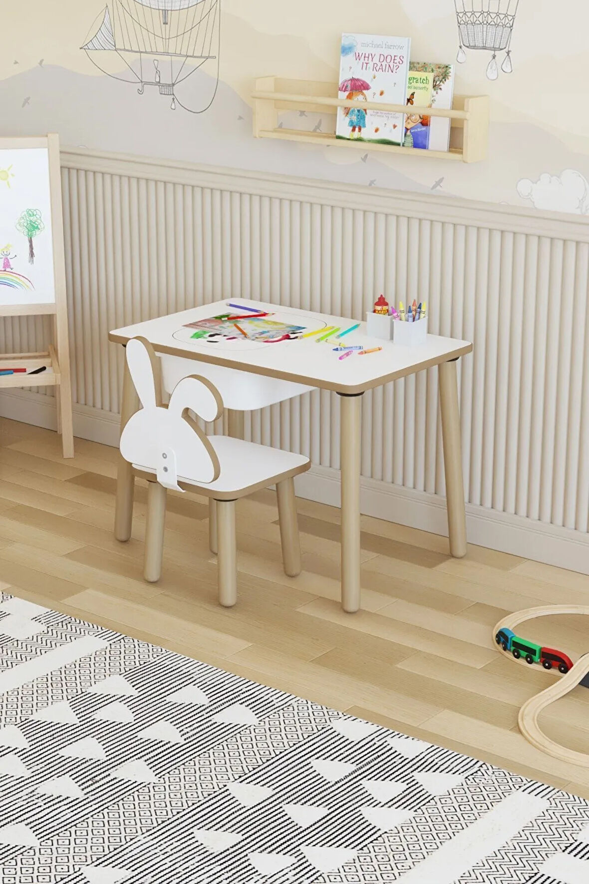 Montessori Çocuk Masası-oyun Masası-aktivite Masası-etkinlik Masası Takımı 1 Tavşan Sandalye