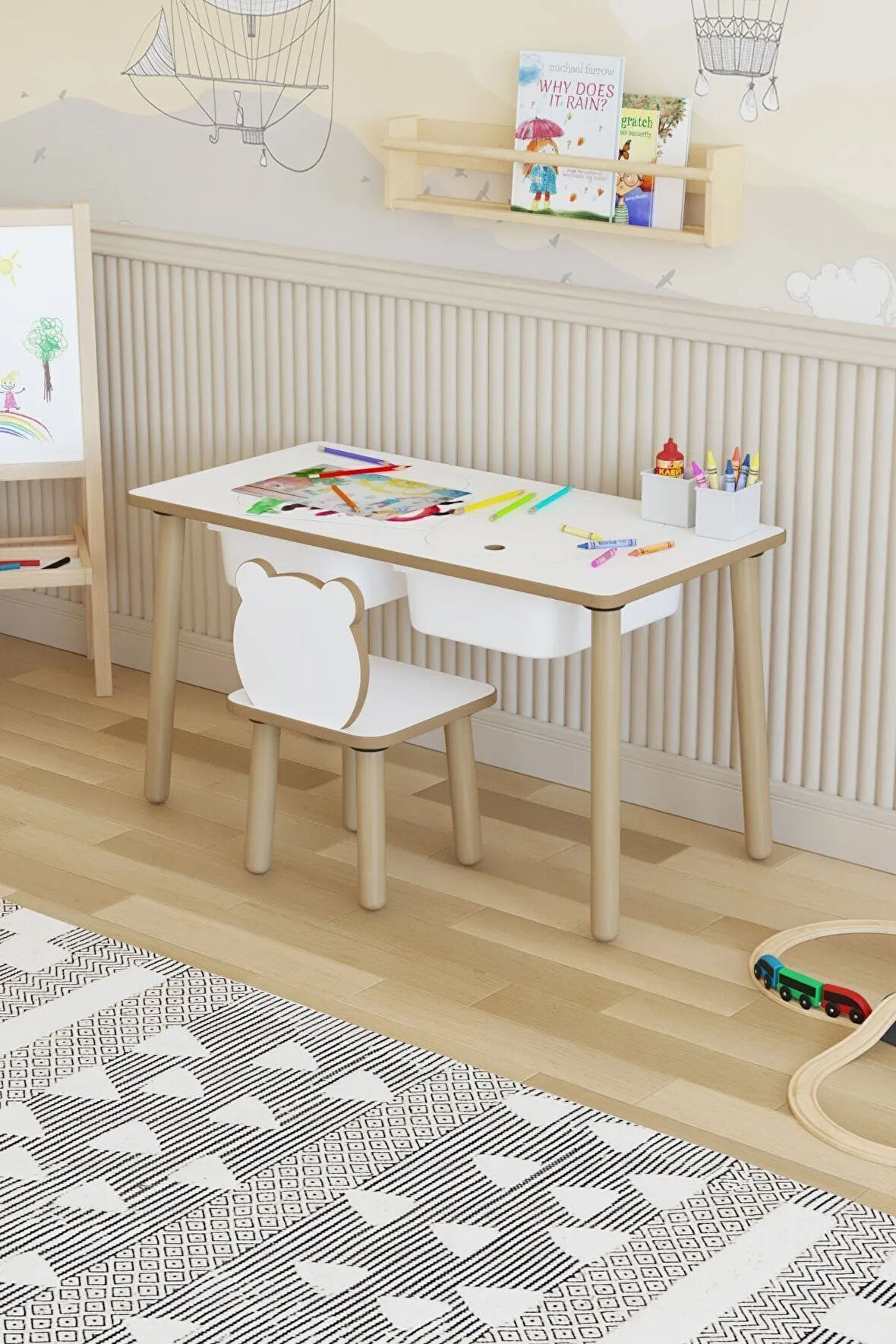 Montessori Çocuk Masası-oyun Masası-aktivite Masası-etkinlik Masası Takımı 1 Panda Sandalye