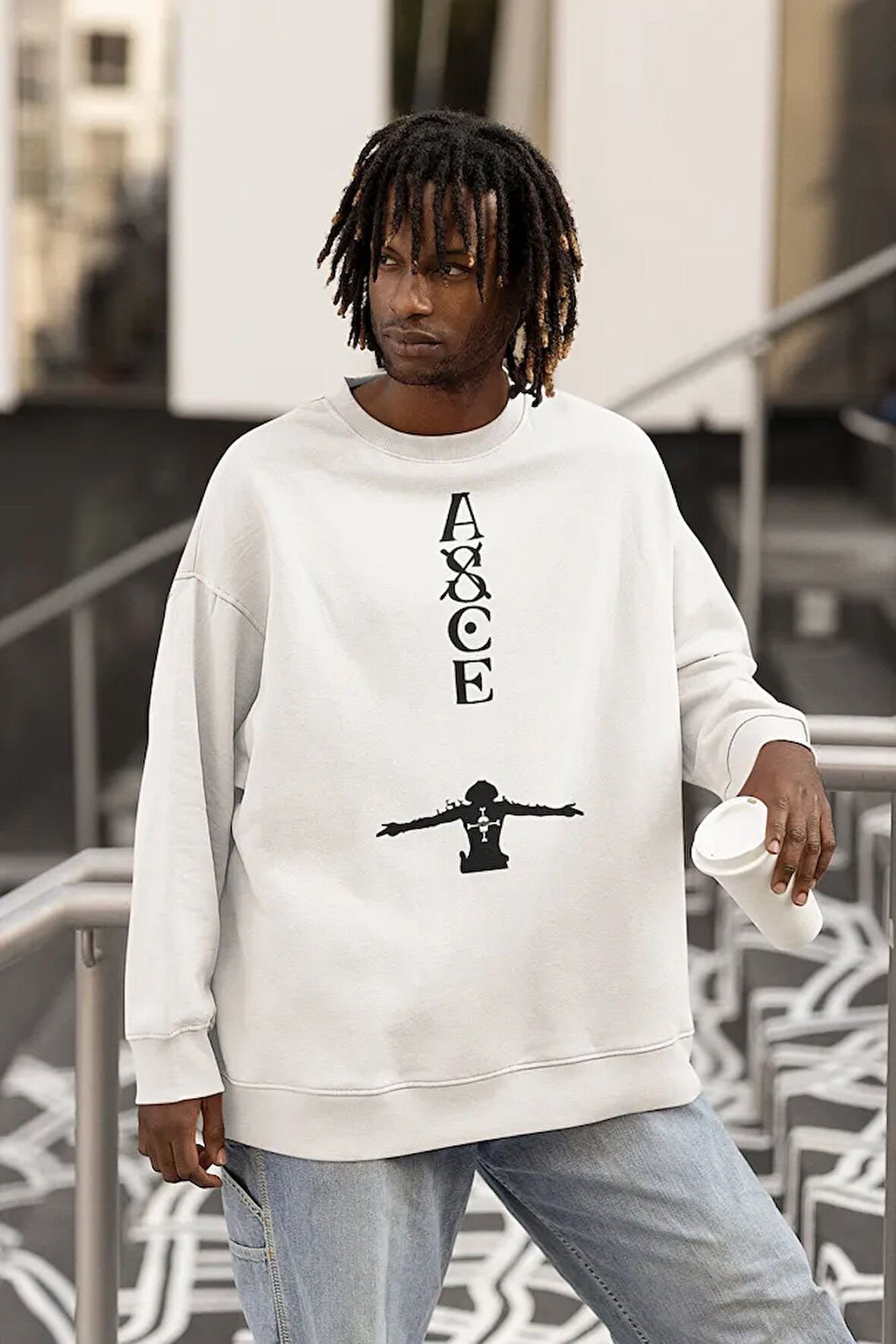 Asce Yazılı Unisex Oversize Anime Sweatshirt