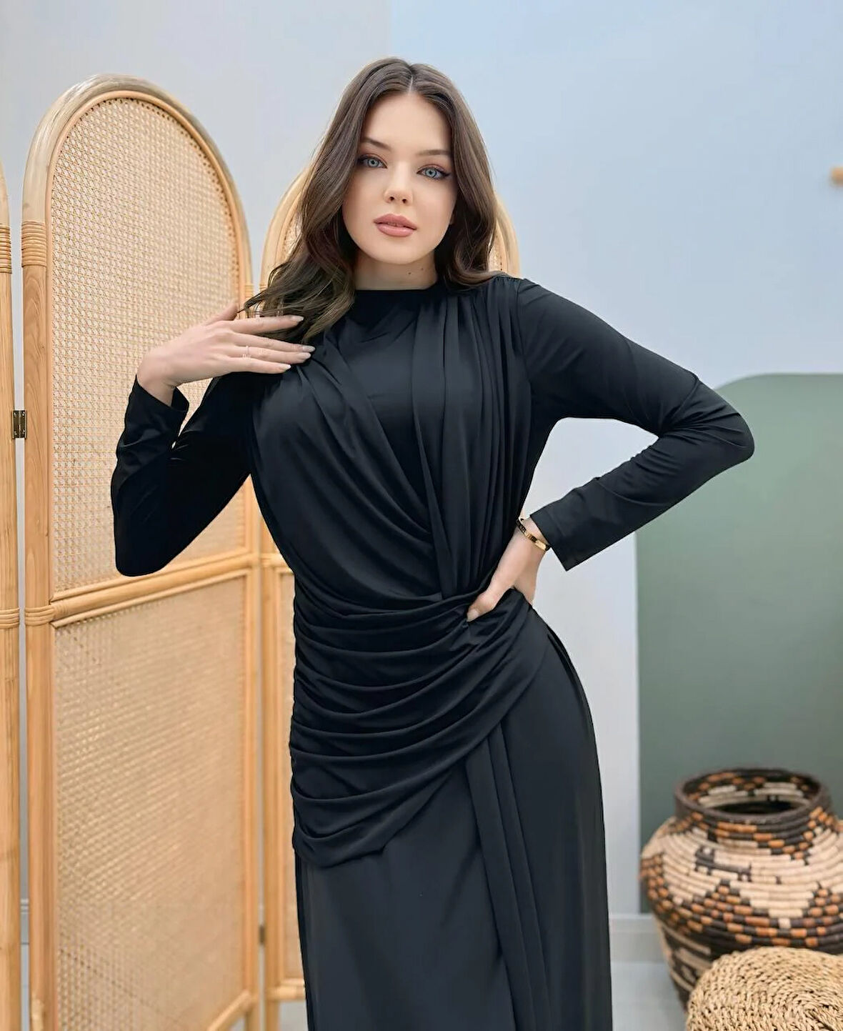 Sandy Kumaş Zr Model Likralı Elbise Tesettür Uyumlu Elbise Yılbaşı Elbisesi