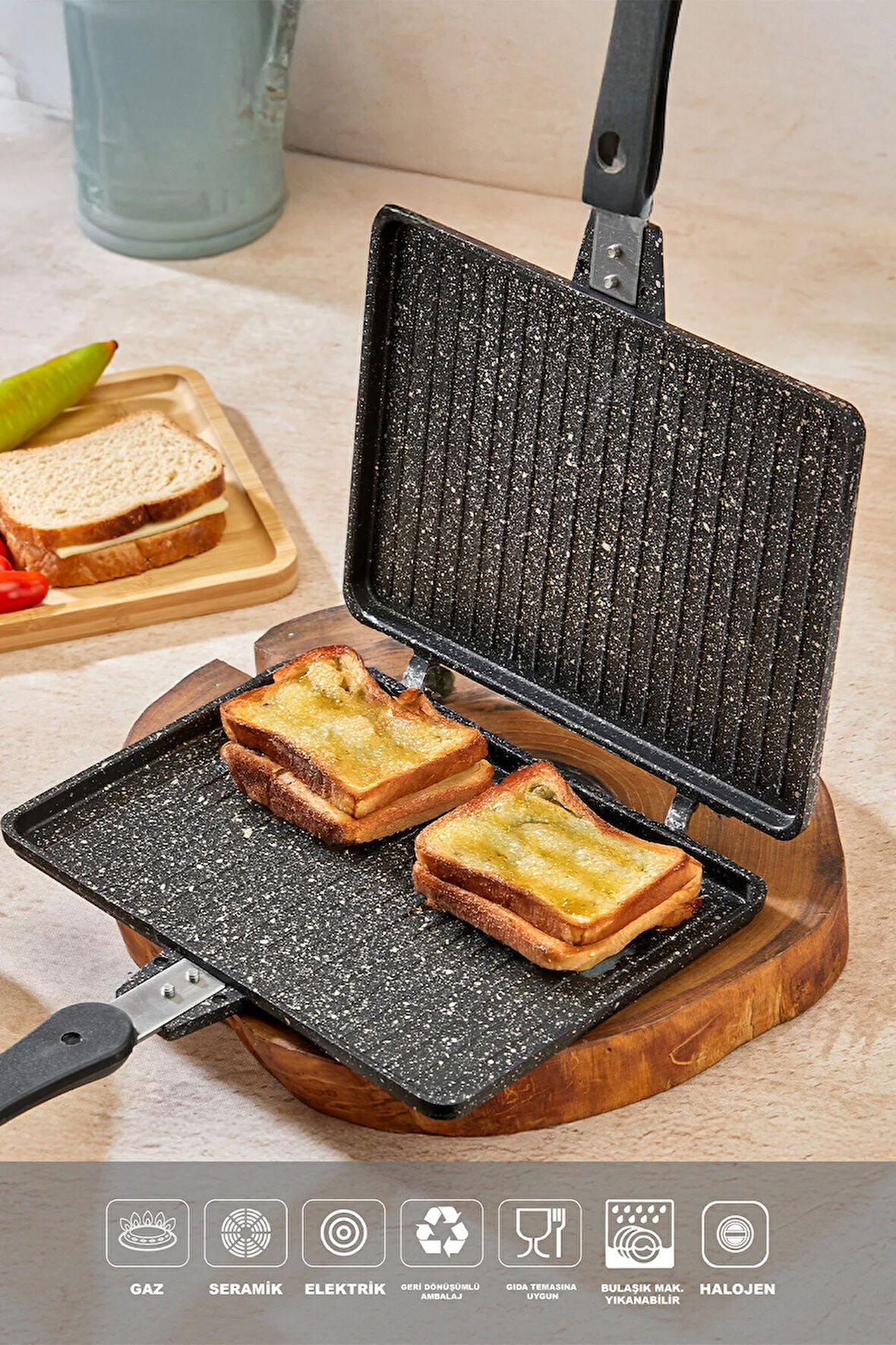 Döküm Granit Ocak Üstü El Tost Makinası