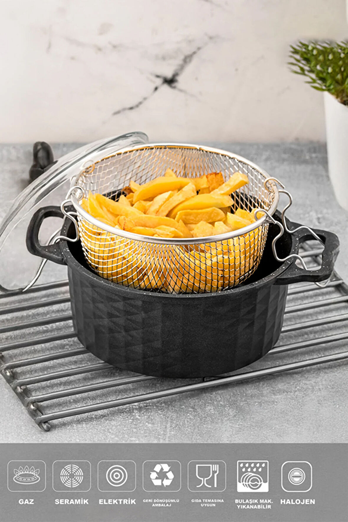 Döküm Granit Kızartma Tenceresi Fritöz 24cm