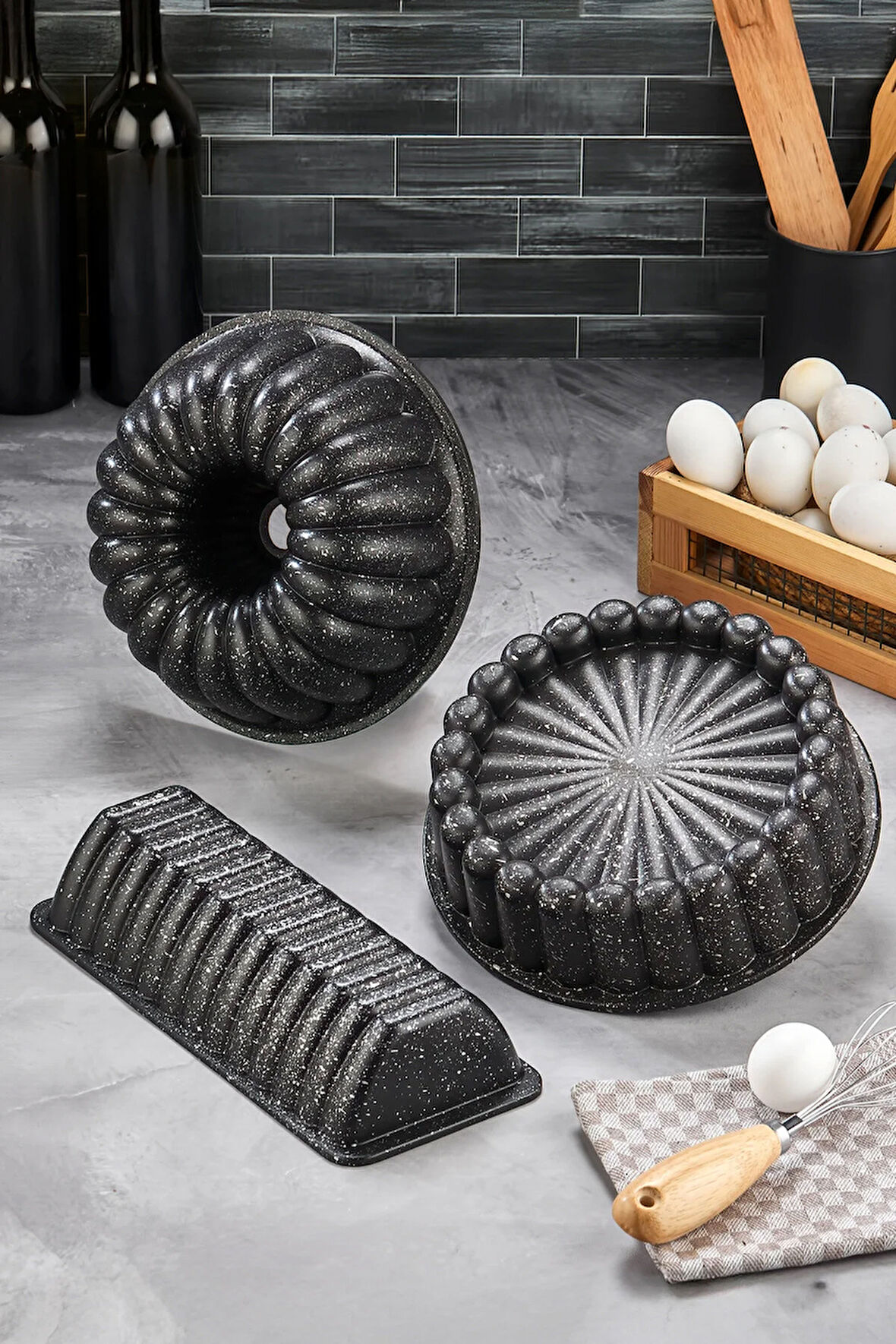 Döküm Granit 3'lü Kek kalıbı