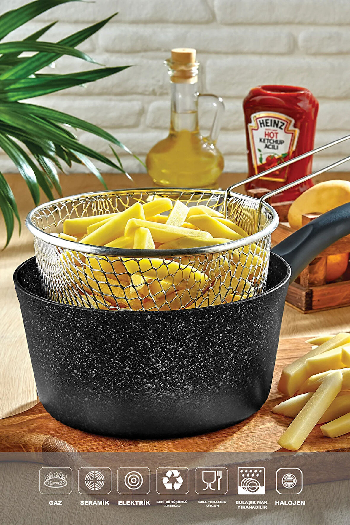 Melda Granit Kızartma Tavası 20cm Patates Kızartma Fritöz Telli