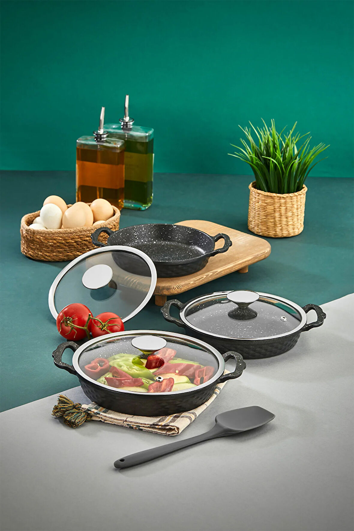 Kristal Sahan Seti Döküm Granit 3'lü