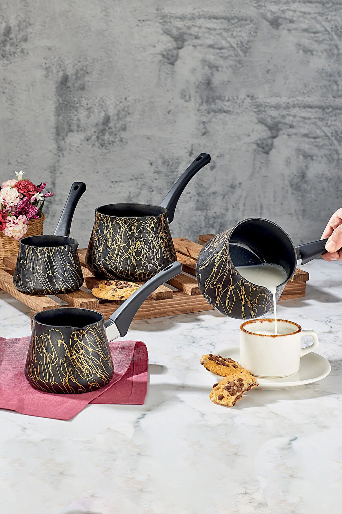 Elegance Cevze Ve Sütlük Seti Granit 4 Parça