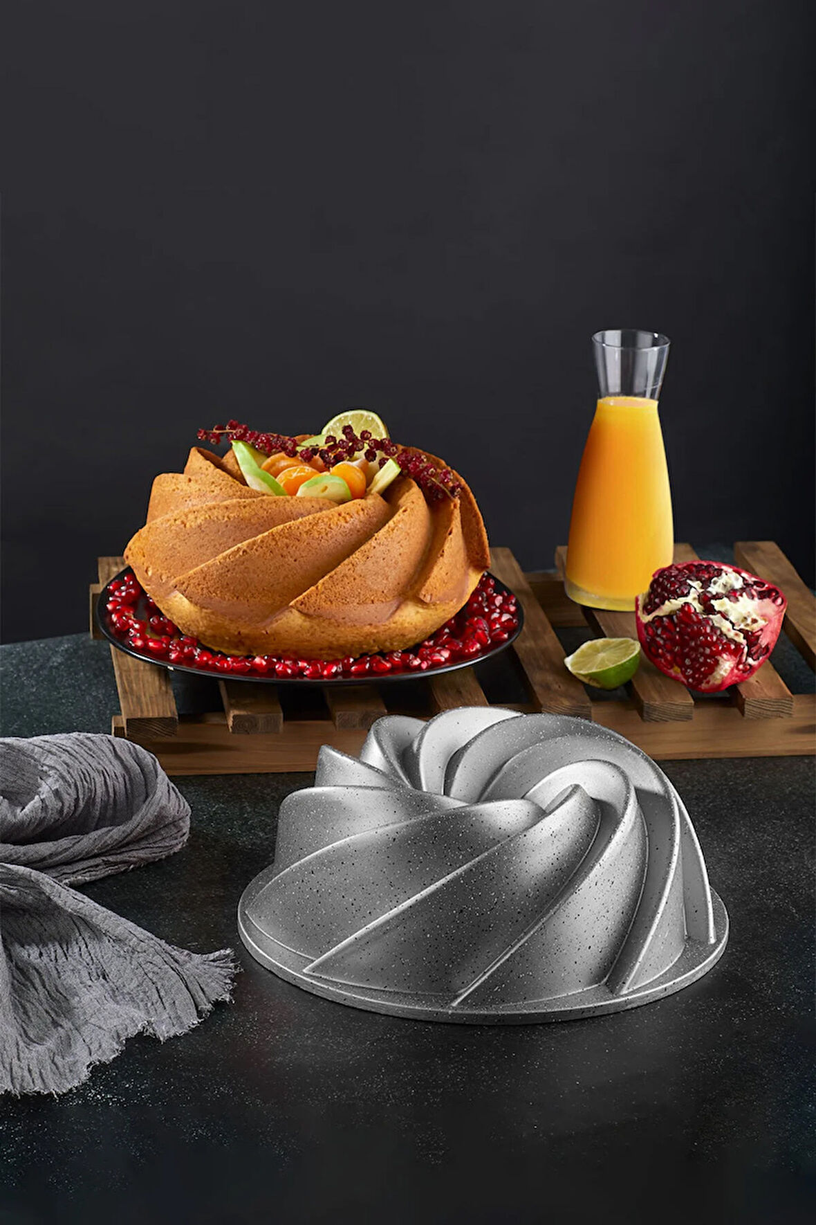 Windrose Döküm Granit Kek Kalıbı Gri 26 cm