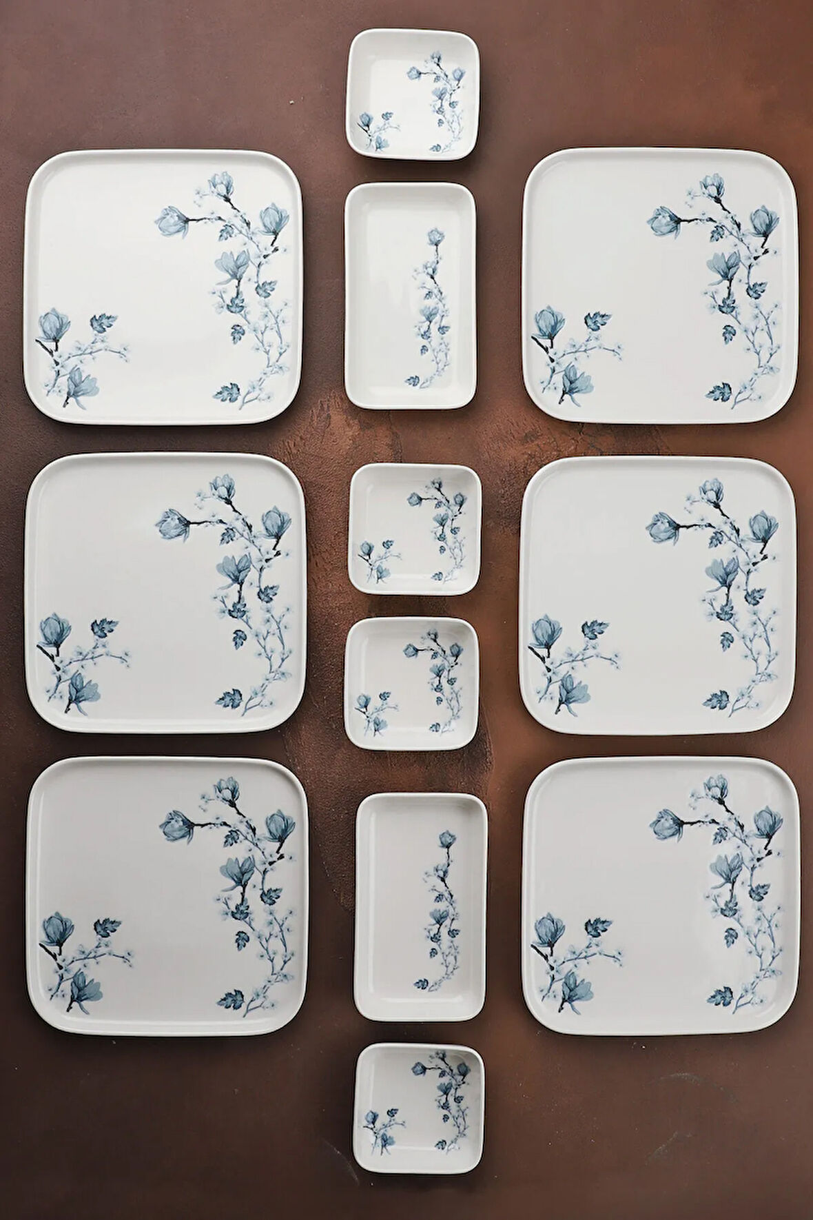 Frezya 14 Parça Kare Porselen 6 Kişilik Kahvaltı Takımı Mavi Beyaz