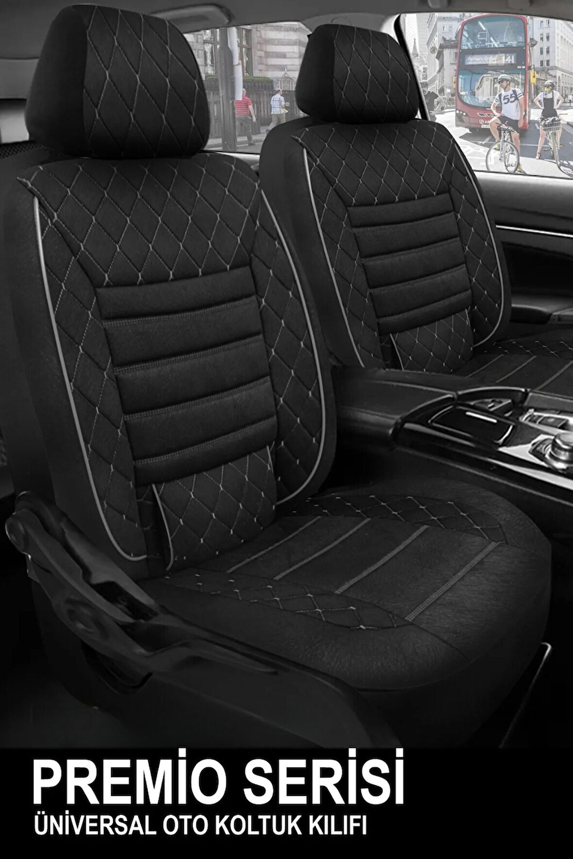 Volkswagen Caddy  Uyumlu 5 KOLTUK TAM SETPREMİO SERİSİ TAY TÜYÜ OTO KOLTUK KILIFI KOKMA TERLETME YAPMAZ BEYAZ DİKİŞ DETAYLI