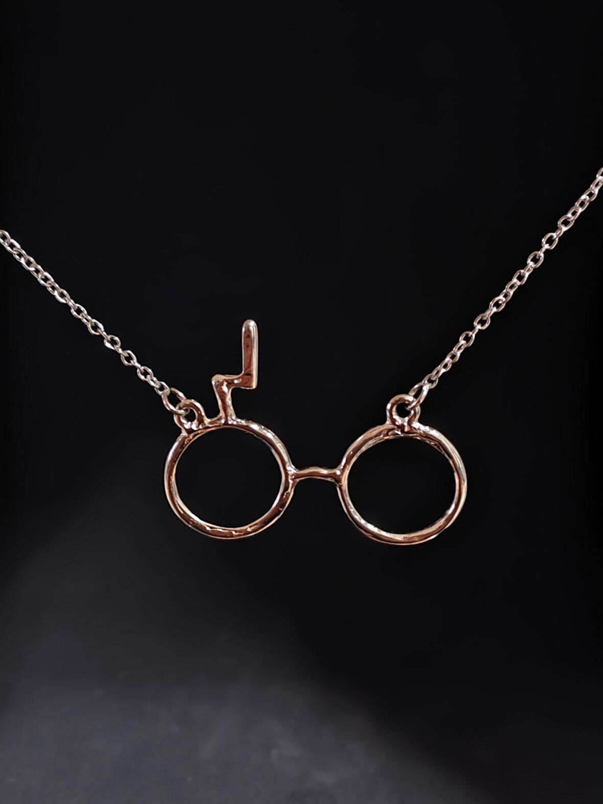 Antik Gümüş Kaplama Potter Sembol Gözlük Motif  Unisex Zincirli Kolye 