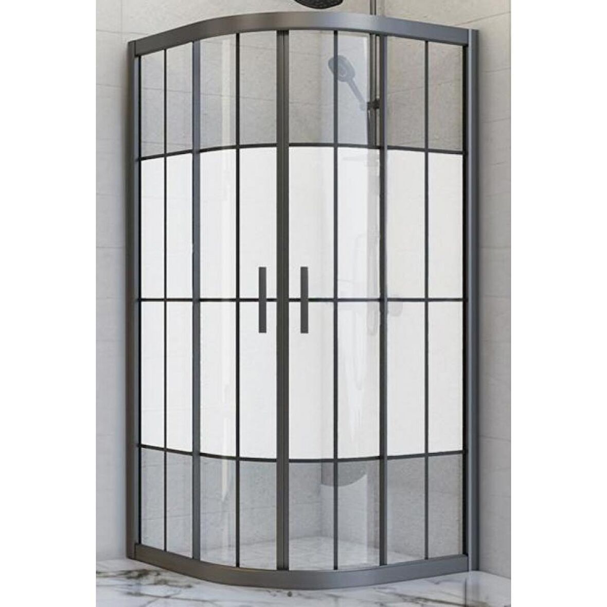 Durul Duşakabin Oval Siyah Çizgi Ortası Buzlu 5mm Yükseklik 190 Cm