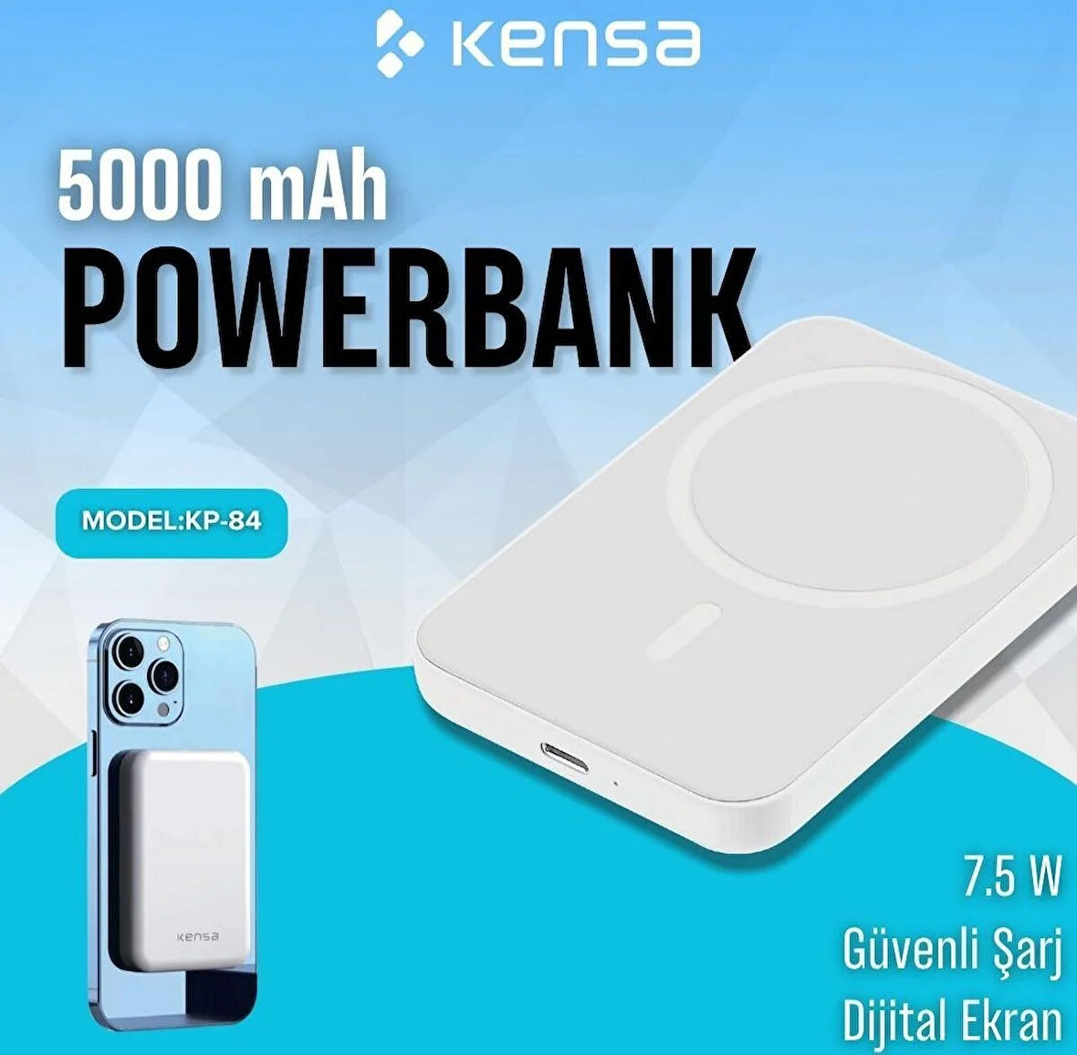 MAGSAFE UYUMLU POWERBANK 5000 mAh  (BEYAZ) MODERN TASARIM ULTRA GÜÇLÜ VE DAYANIKLI