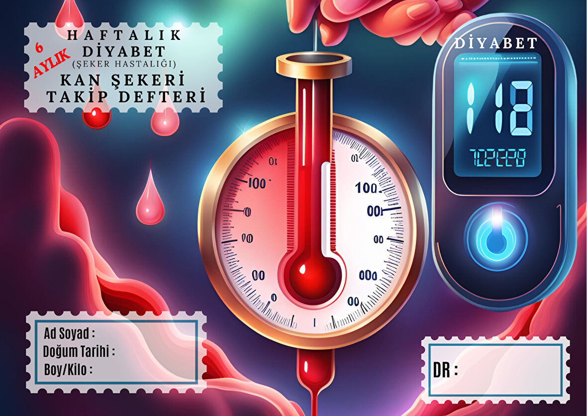 Diyabet Ölçüm Takip Çizelgesi Defteri A Kalite Özel Tasarım 6 Aylık A6 Yüksek Motiveli