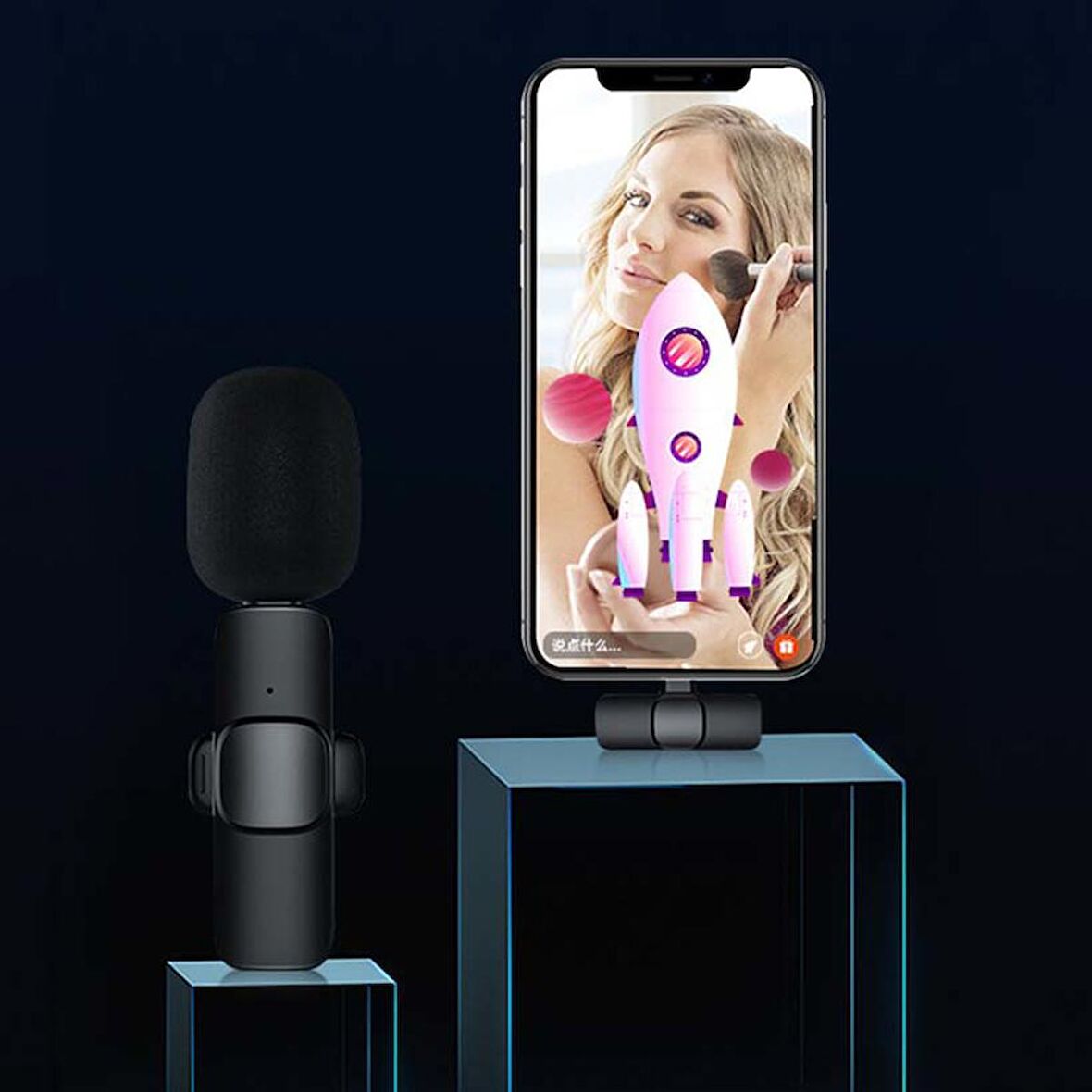 Kablosuz Mikrofon Android Uyumlu Type-C Telefon Mini Mikrofon Canlı Yayın Yaka Mikrofonu