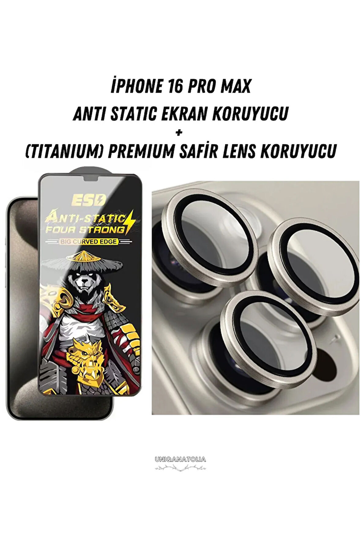 iPhone 16 Pro Max  Uyumlu Anti Static Ekran Koruyucu ve Safir Premium Lens Koruyucu