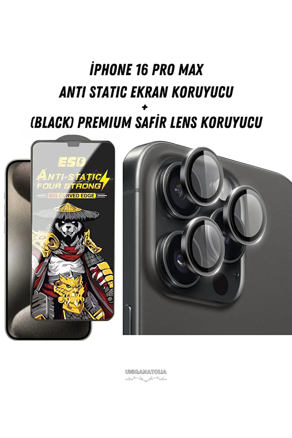 iPhone 16 Pro Max Anti Static Ekran Koruyucu ve Safir Premium Lens Koruyucu