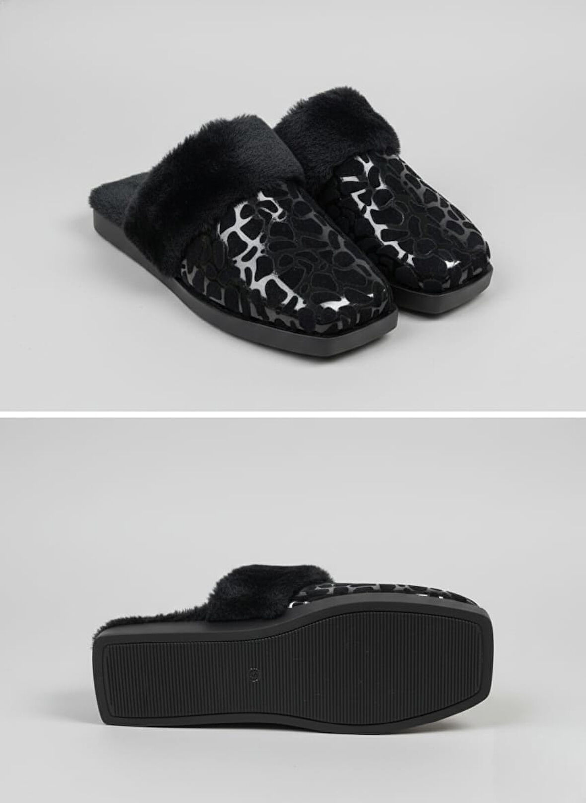 LEOPAR DESENLİ İÇİ TÜYLÜ SICACIK PVC TABAN KADIN  EV TERLİĞİ