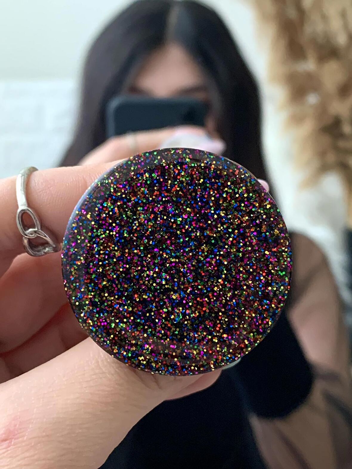 Siyah Renkli Simli Yuvarlak Telefon Tutucu PopSocket