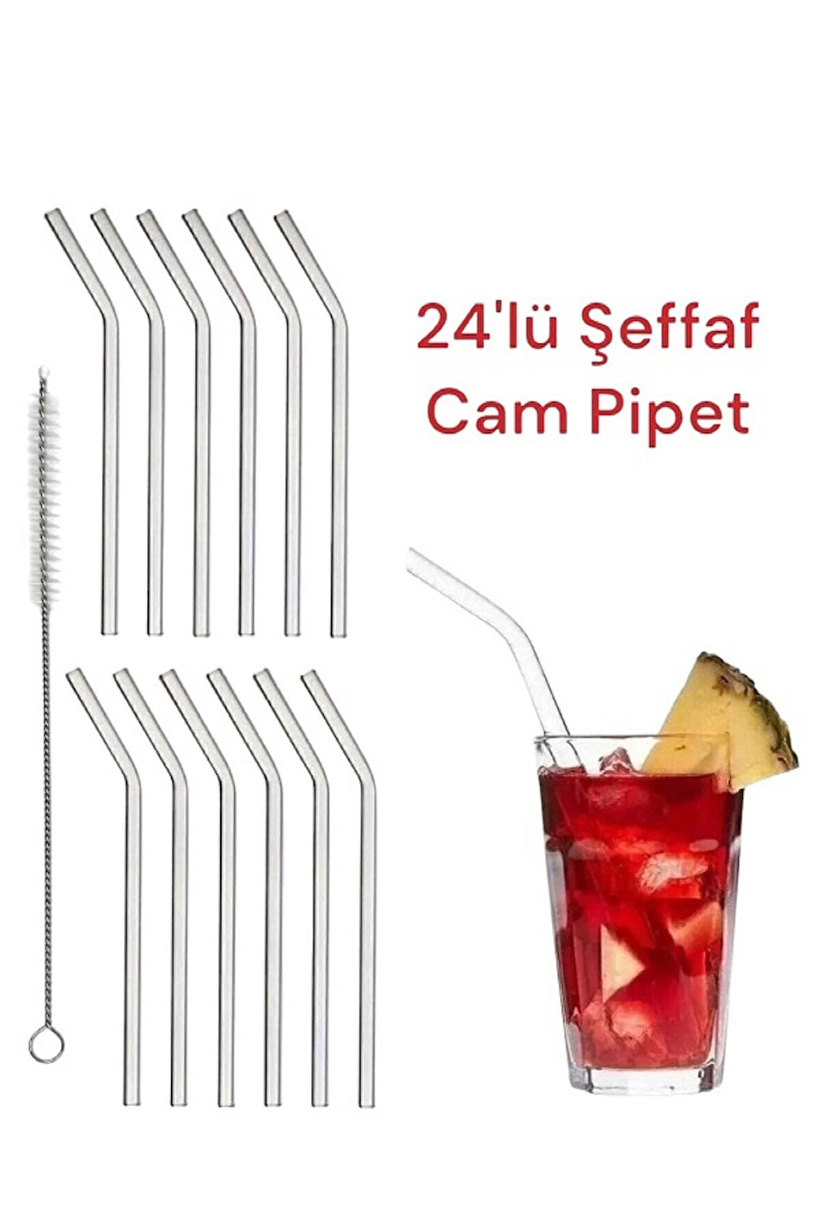 Cam Pipet 24 Adet Isıya Dayanıklı Eğimli Pipet Temizleme Fırçası Hediyeli