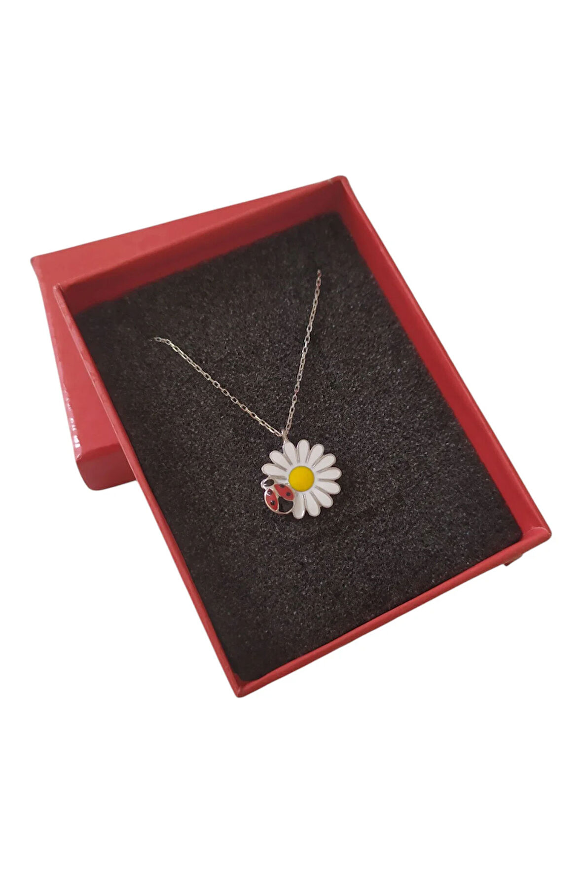 Modahilye 925 Ayar Gümüş Uğur Böceği Papatya tasarım Kolye