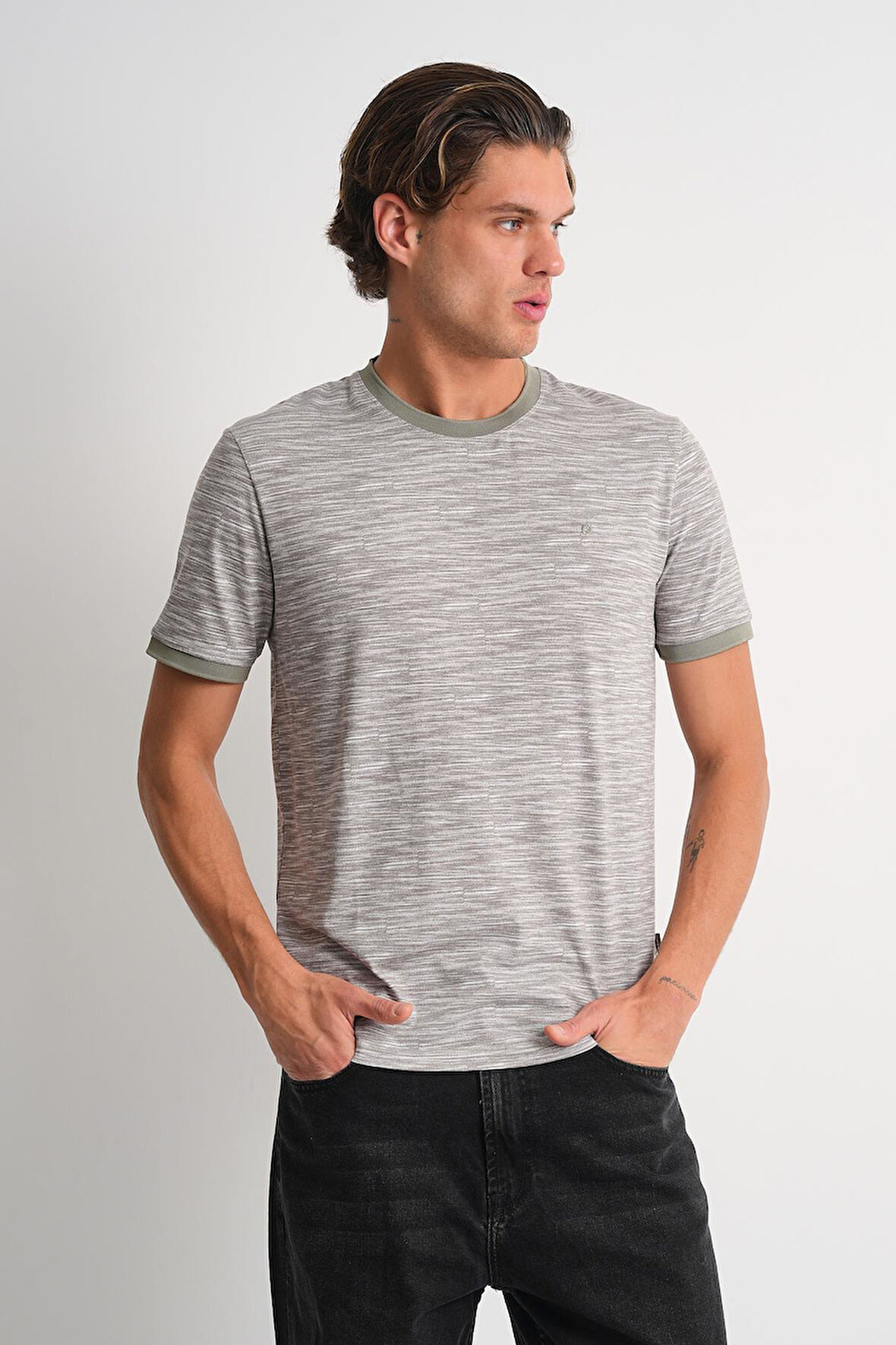 ALEXANDERGARDI Melanj Desenli Bisiklet Yaka T-shirt