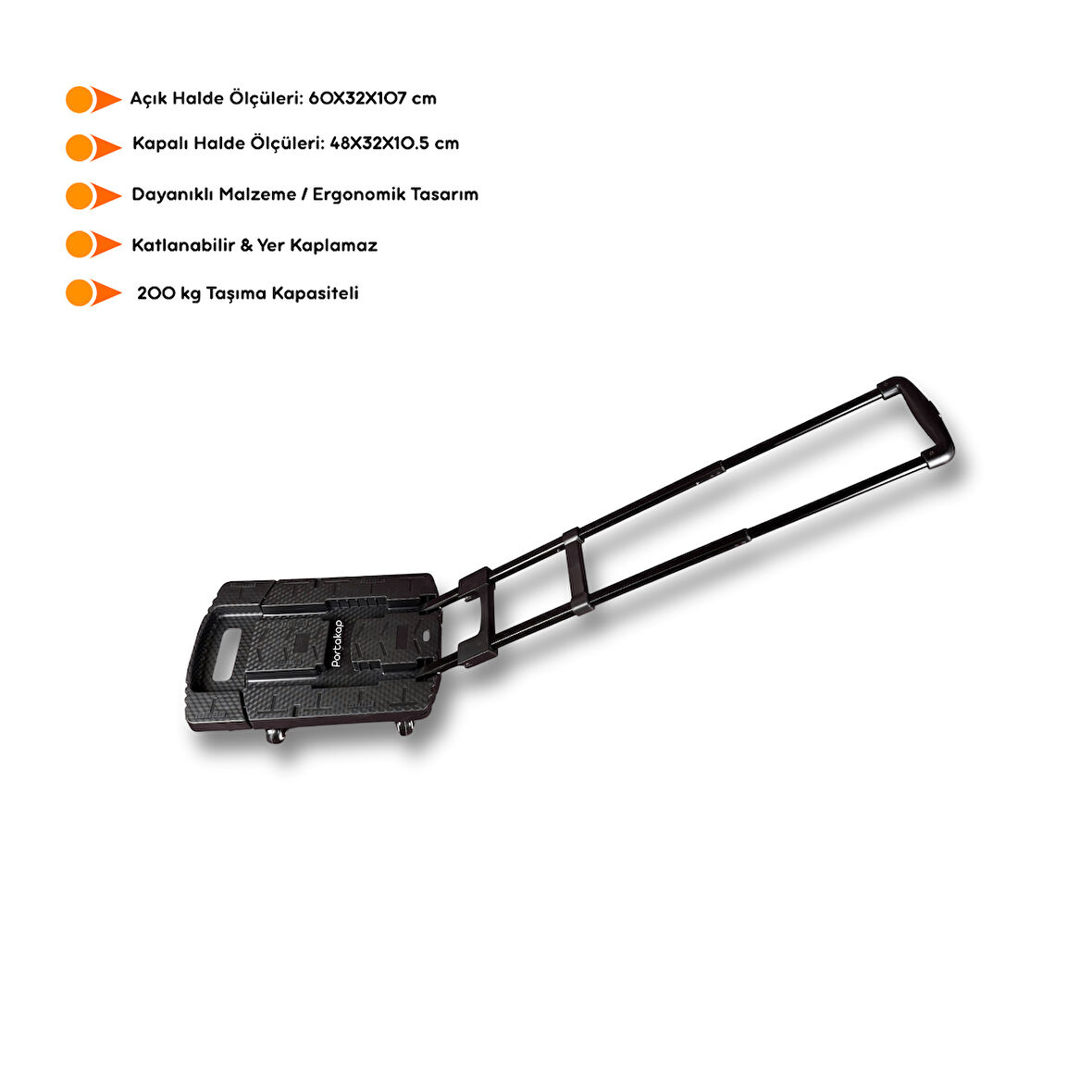 Portakap 200 kg Taşıma Kapasiteli, Siyah Katlanır Çek Çek