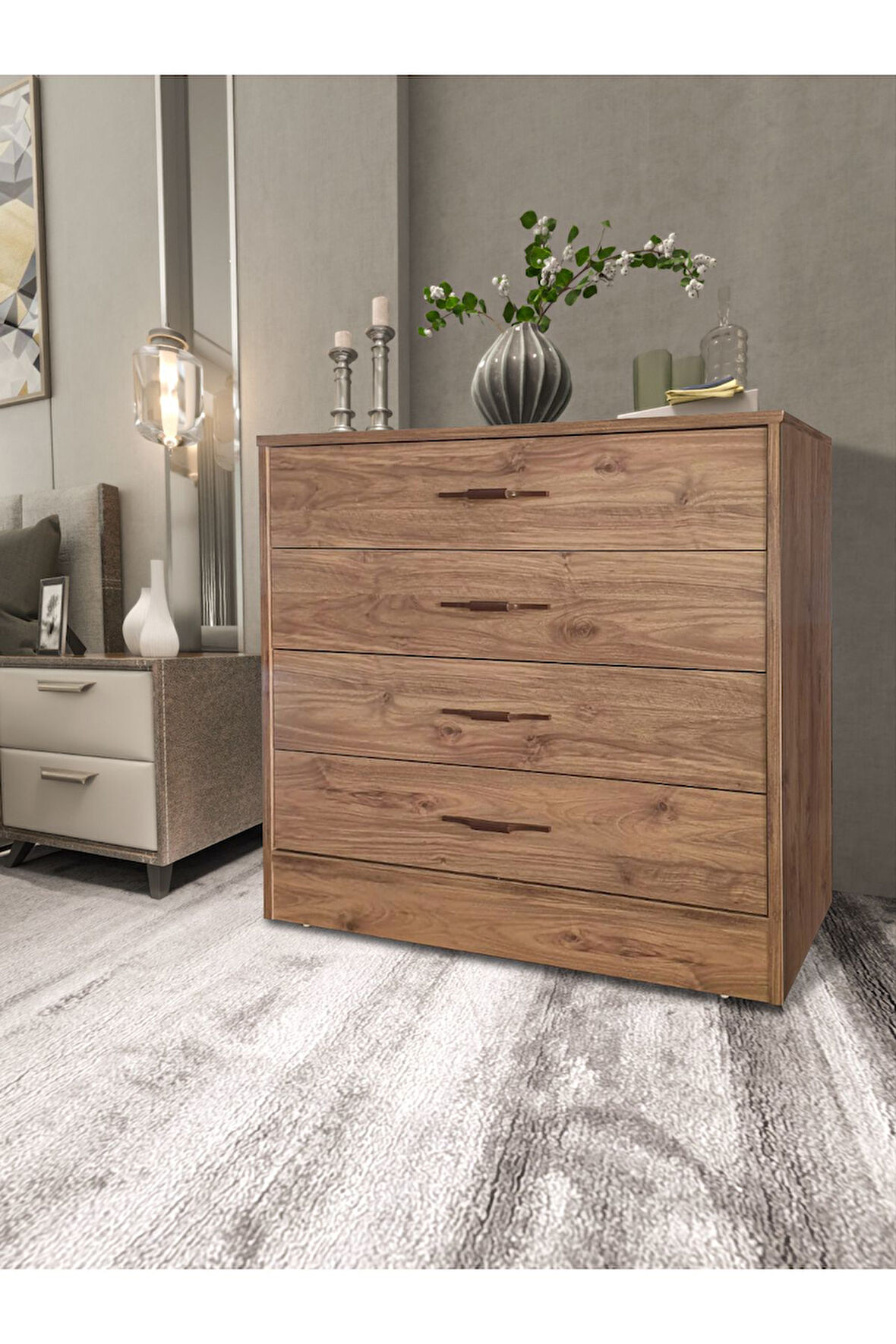 Atlantik çam şifonyer 4 çekmece