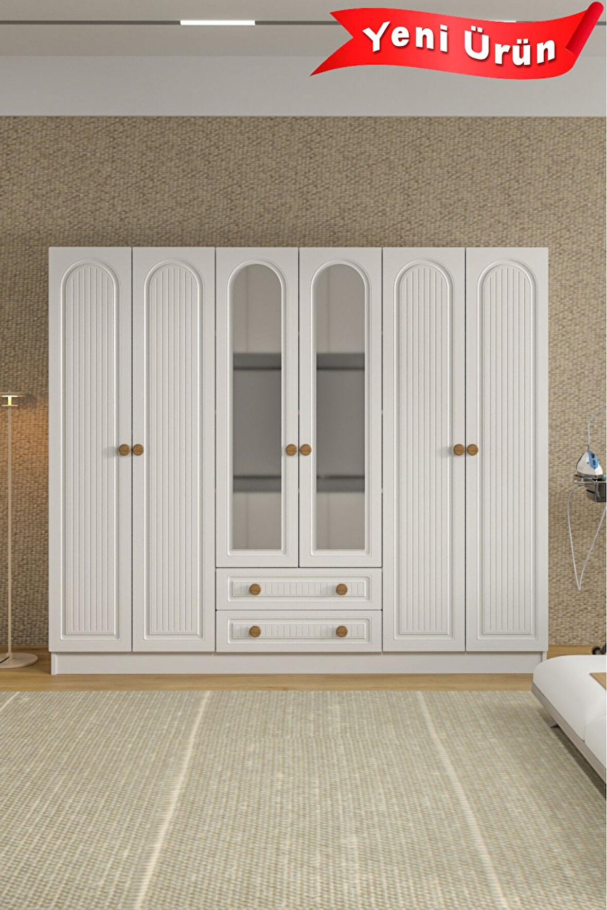 BOHEM 6 KAPAK 2 ÇEKMECELİ AYNALI GARDIROP MDF KAPAK