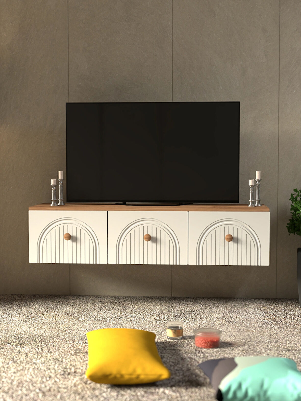 BOHEM 135 CM 3 KAPAKLI DUVAR TV ÜNİTESİ MDF KAPAK