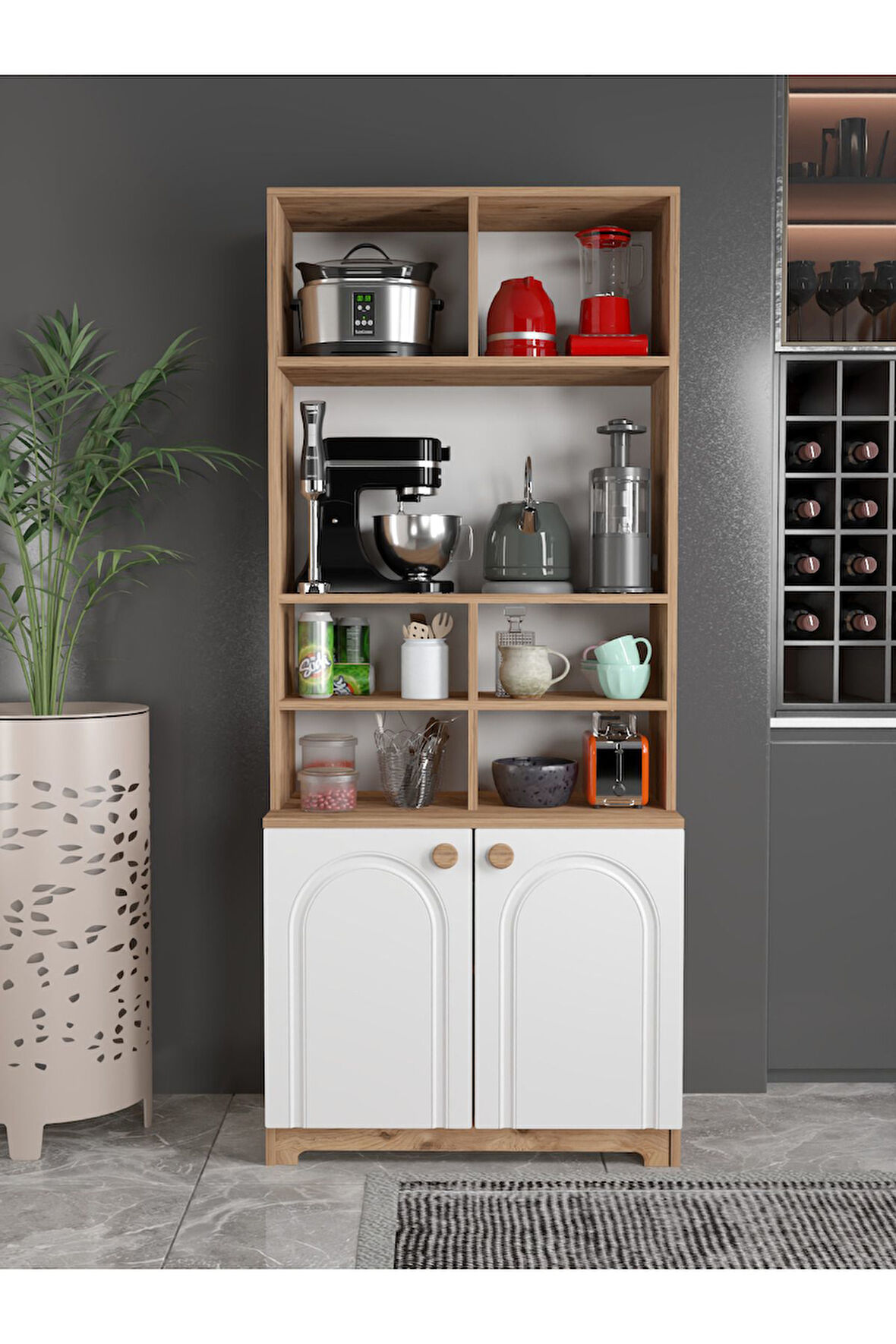 Bohem Tarz Şık Çok Amaçlı Kiler Mutfak Dolabı Beyaz