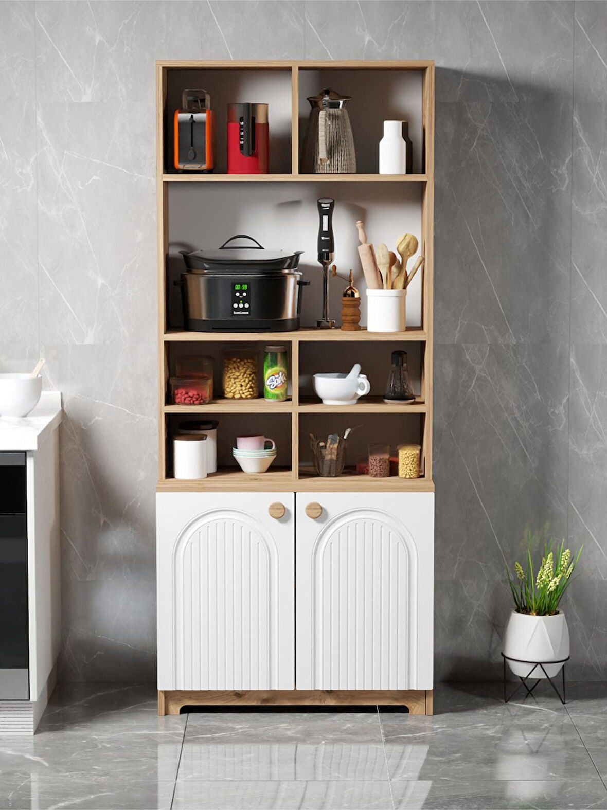 Bohem Çok Amaçlı Kiler Mutfak Dolabı - Beyaz N Çizgili Model Beyaz N Çizgili Model