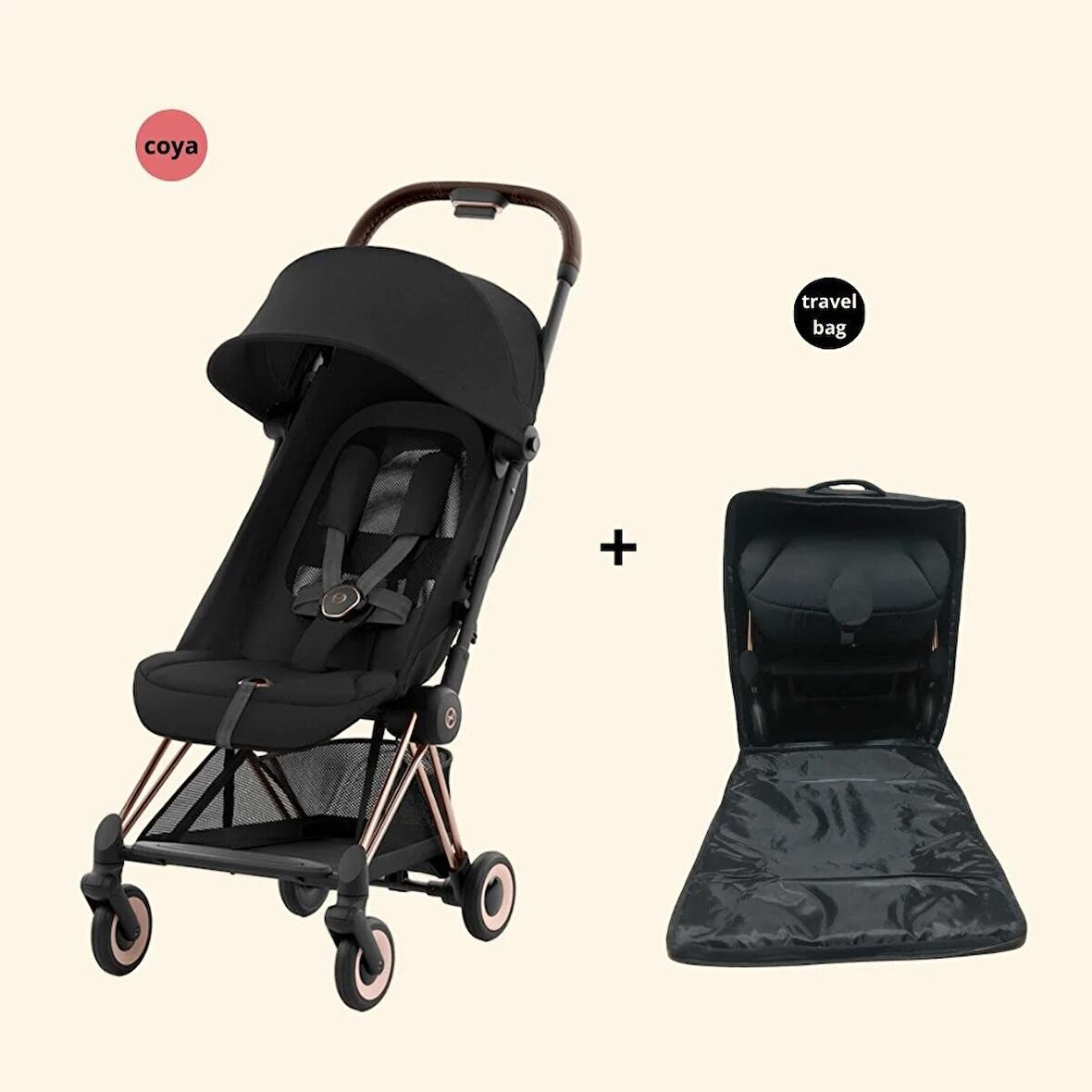 Cybex Coya Stroller / Moon Black/Rose Gold / Kabin Boy Lüks Bebek Arabası (çanta dahil)